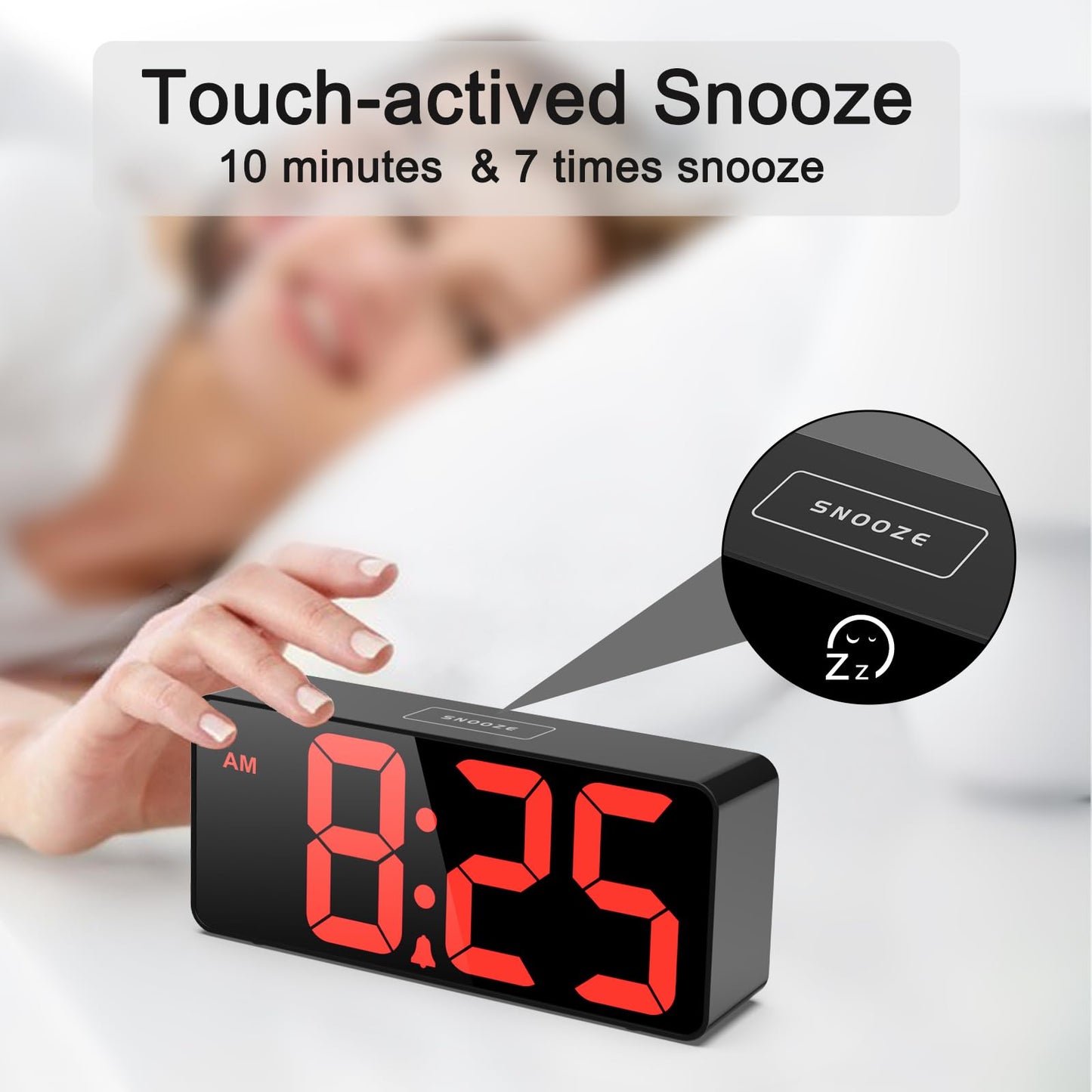 7.5 Inches Large Digital Alarm Clock for Seniors & Kids, 0-100% Dimmable Display, USB Charging Port, Adjustable Volume, Easy Operation, Snooze, Outlet Powered for Bedroom