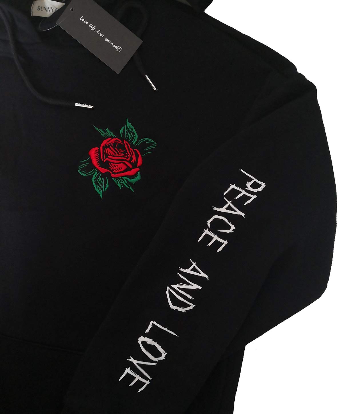 Rose Embroidered Hoodie For Men Women Long Sleeve Letters Printed Hip Hop Hoodie Hooded Sweatshirt