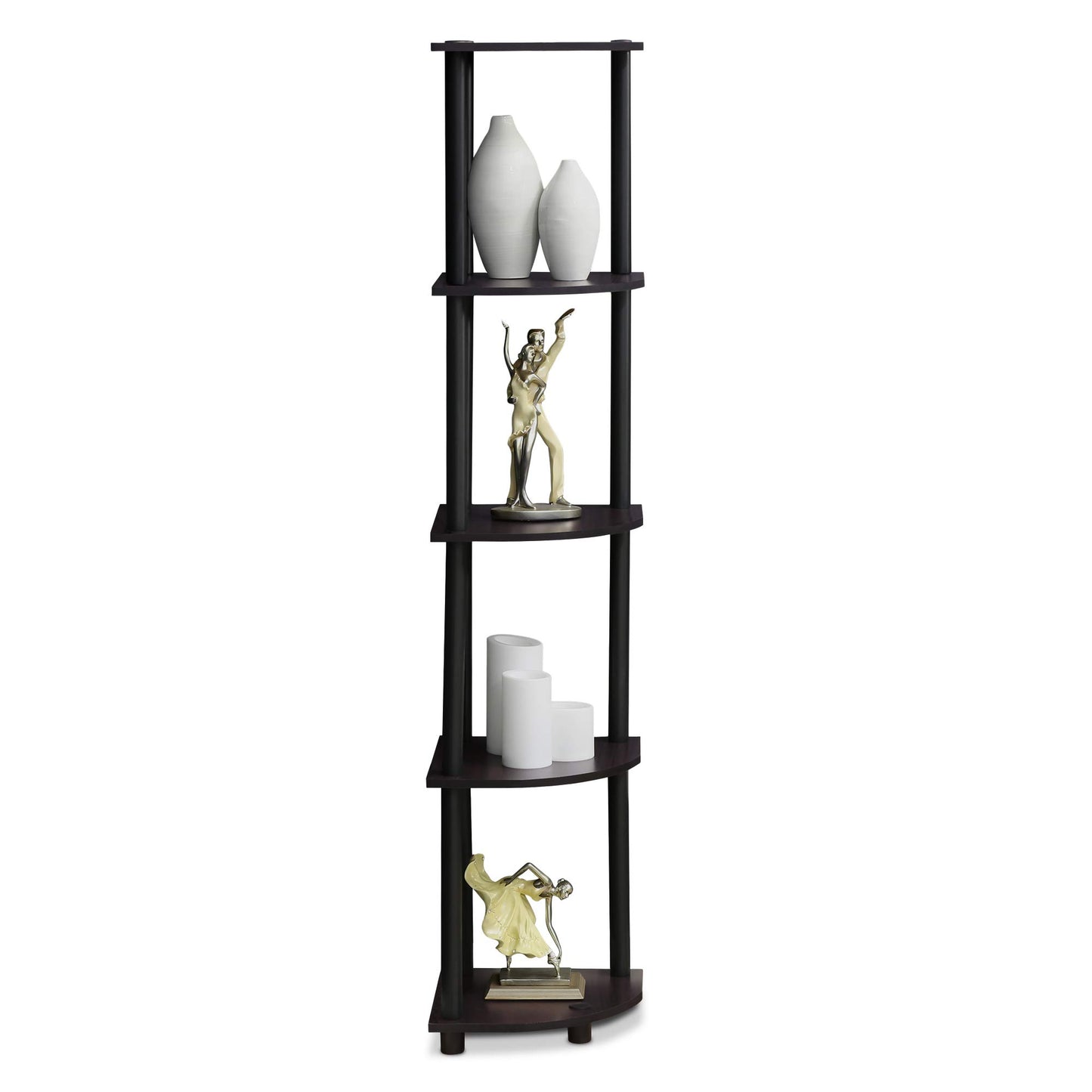 Furinno Turn-N-Tube 5 Tier Corner Display Rack Multipurpose Shelving Unit, 1-Pack, Espresso/Black