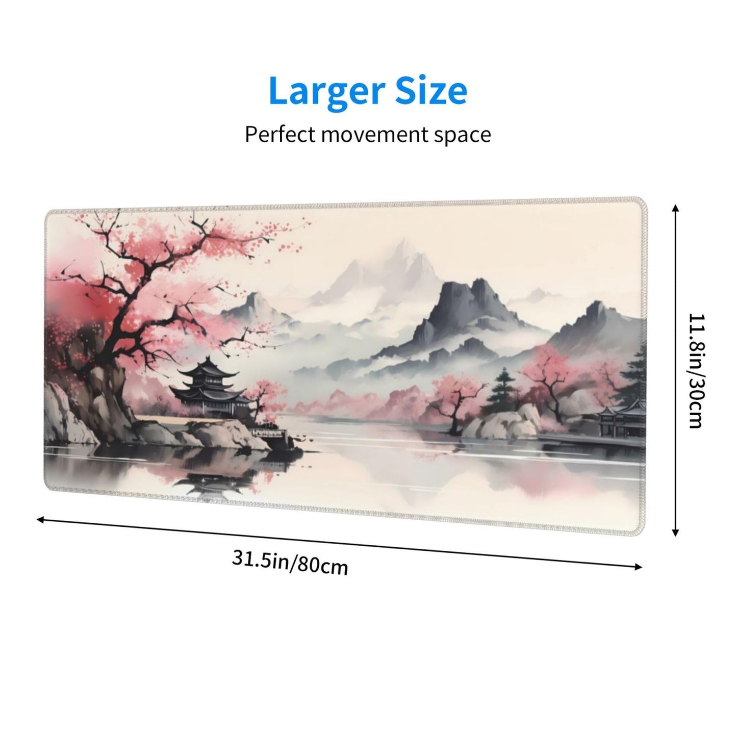Japanese Mouse Pad, Large Japanese Desk Mat, XL Anime Gaming Keyboard Mat, Non-Slip Rubber Base, Big Extended Desk Protector for Home Office, 31.5”x11.8”