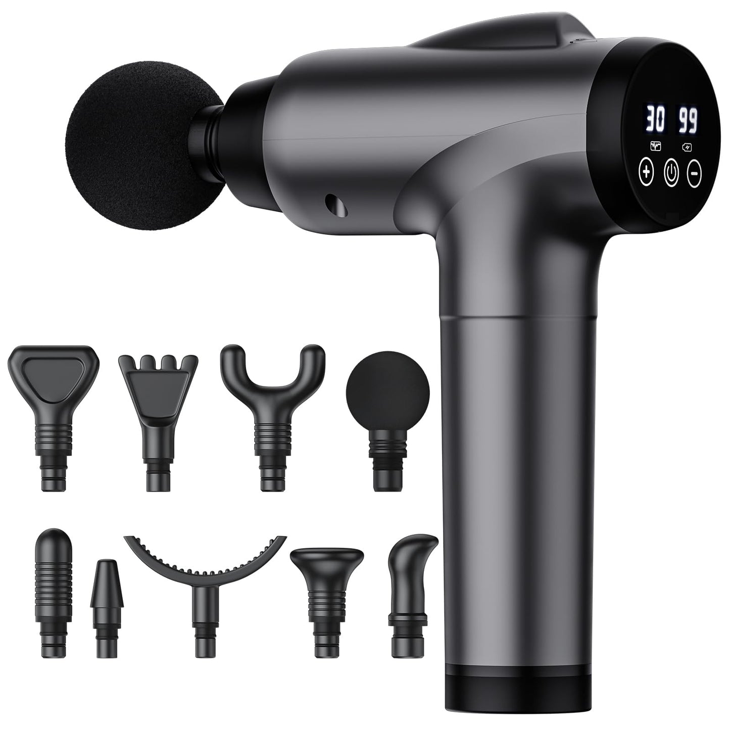 Massage Gun Deep Tissue, Handheld Electric Muscle Massager, High Intensity Percussion Massage Device for Pain Relief with 9 Attachments & 30 Speed(Grey)