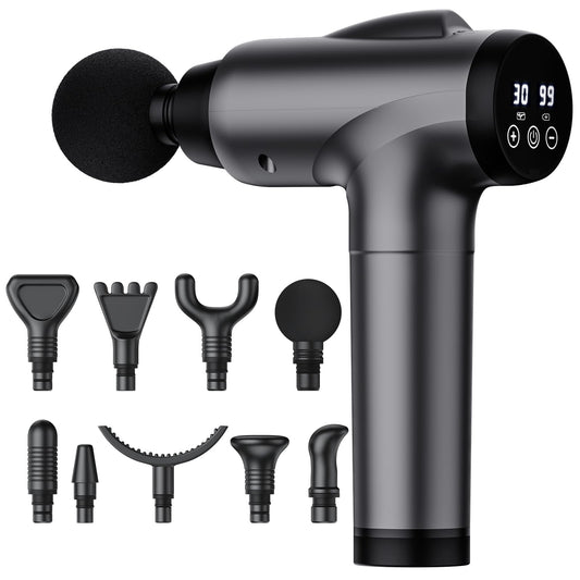 Massage Gun Deep Tissue, Handheld Electric Muscle Massager, High Intensity Percussion Massage Device for Pain Relief with 9 Attachments & 30 Speed(Grey)