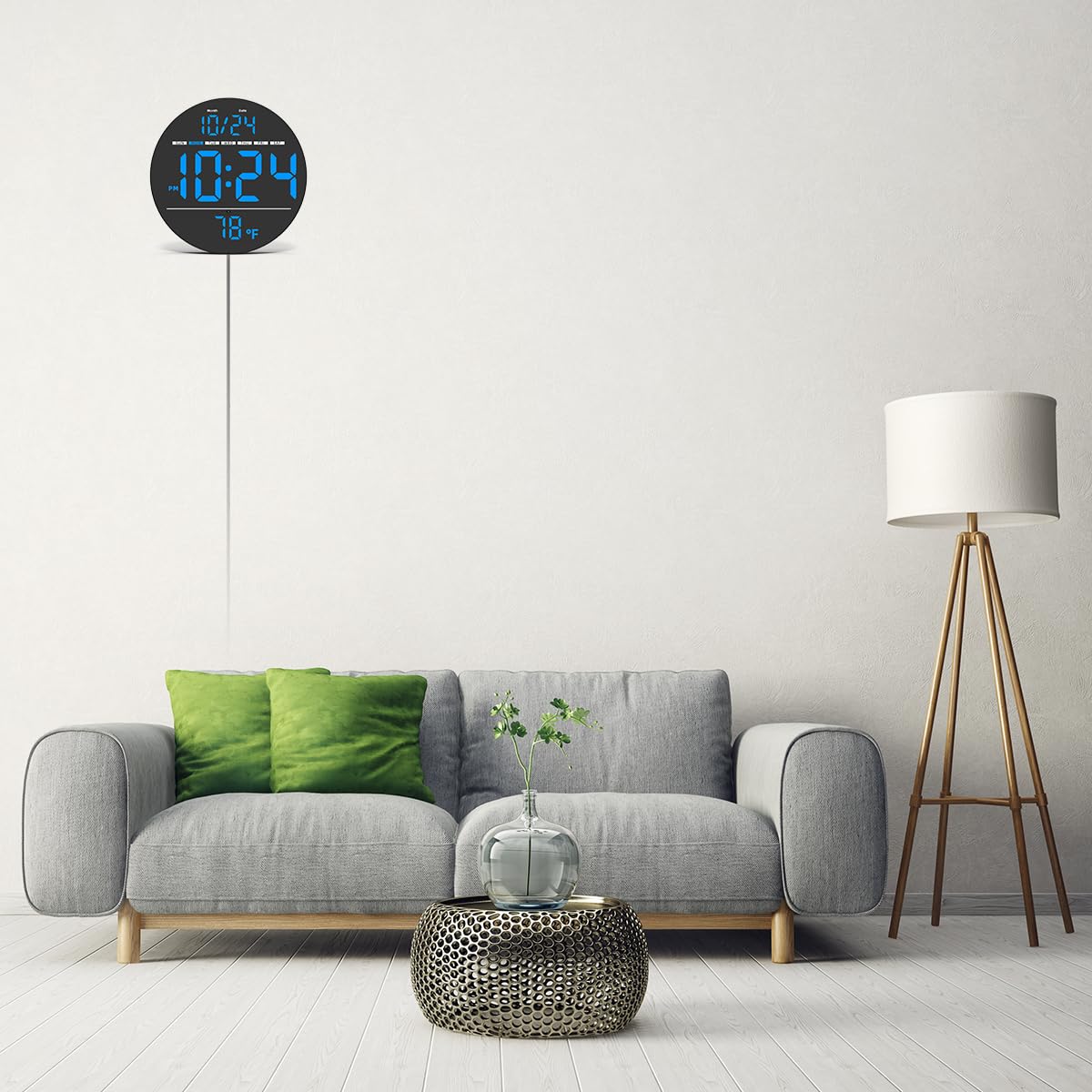 Digital Wall Clock with Large LED Display, Auto-Brightness, Temperature, Low-Reflectivity, Small Silent Non-Ticking Modern Electric Wall Clock for Bedroom, Living Room, Office, Classroom, Farmhouse