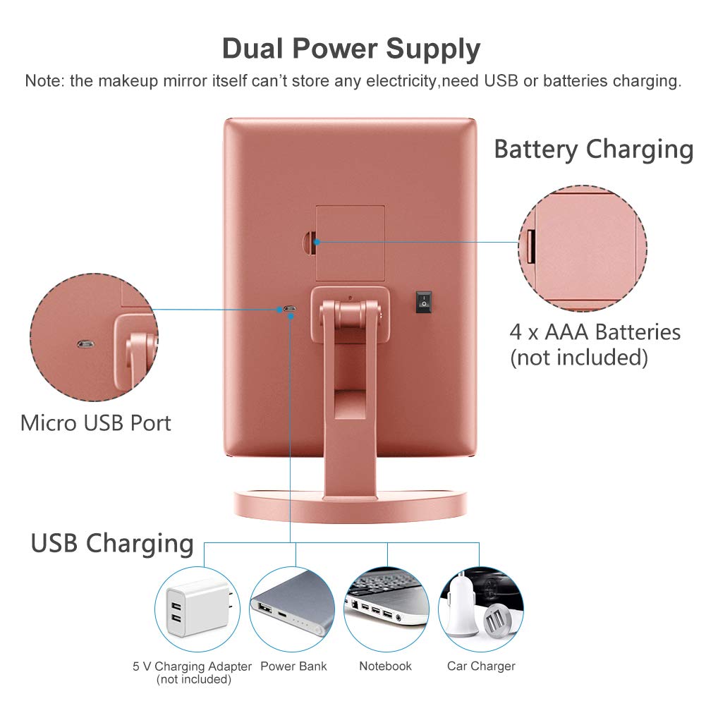 WEILY Makeup Mirror with 21 LED Lights,Two Power Supply Modes, Adjustable Touch Screen and 1x/2x/3x Magnification Tri-Fold Vanity Mirror,Chargeable Travel Cosmetic Mirror for Desktop(White)