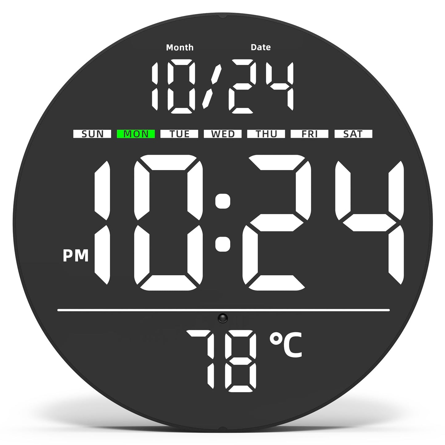 Digital Wall Clock with Large LED Display, Auto-Brightness, Temperature, Low-Reflectivity, Small Silent Non-Ticking Modern Electric Wall Clock for Bedroom, Living Room, Office, Classroom, Farmhouse