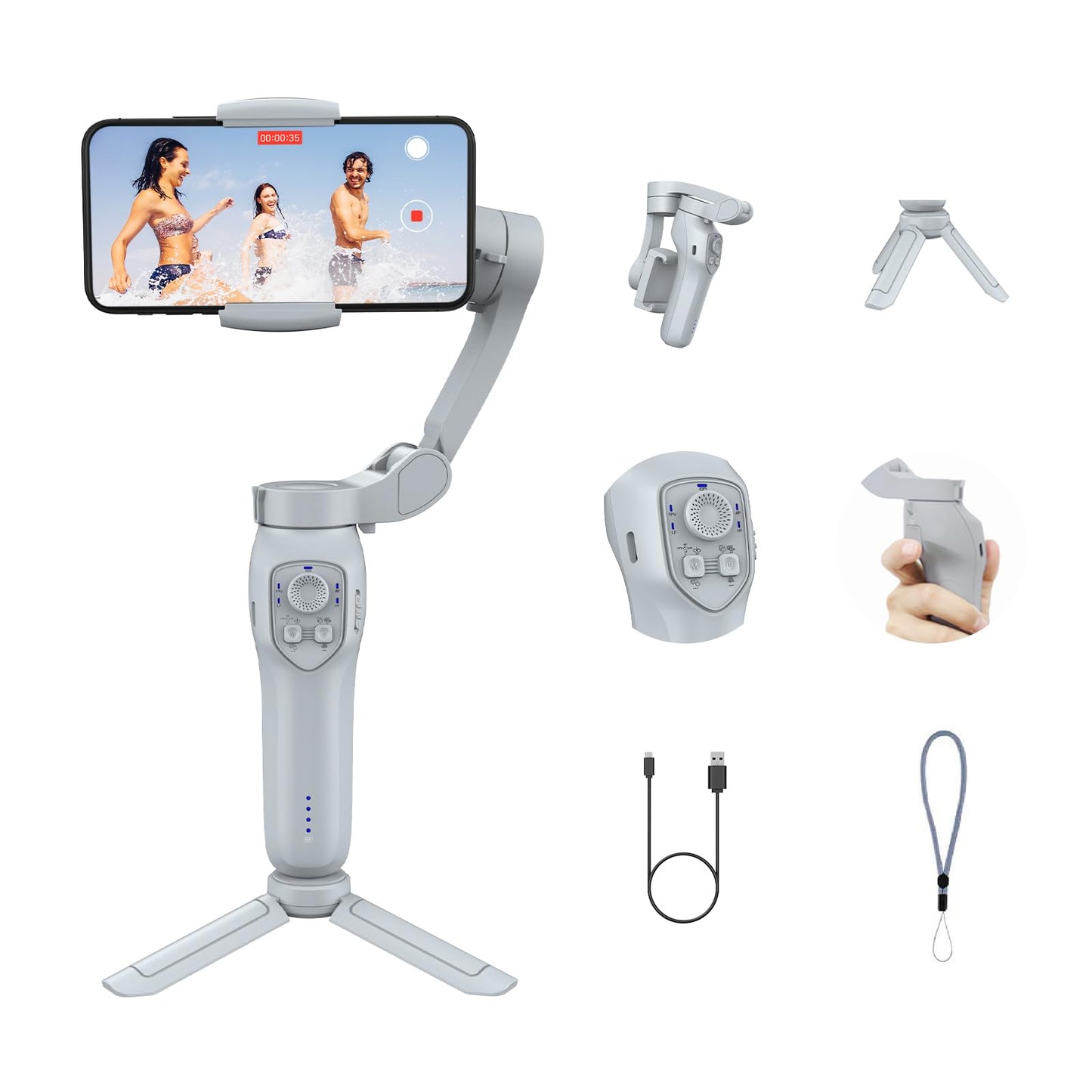 3-Axis Phone Gimbal with Magnetic AI Active Tracker,Gimbal Stabilizer for Smartphone with Fill Light,Phone Stabilizer for Video Recording,Gimbal for Android&iPhone,TikTok YouTube Vlogging Kit