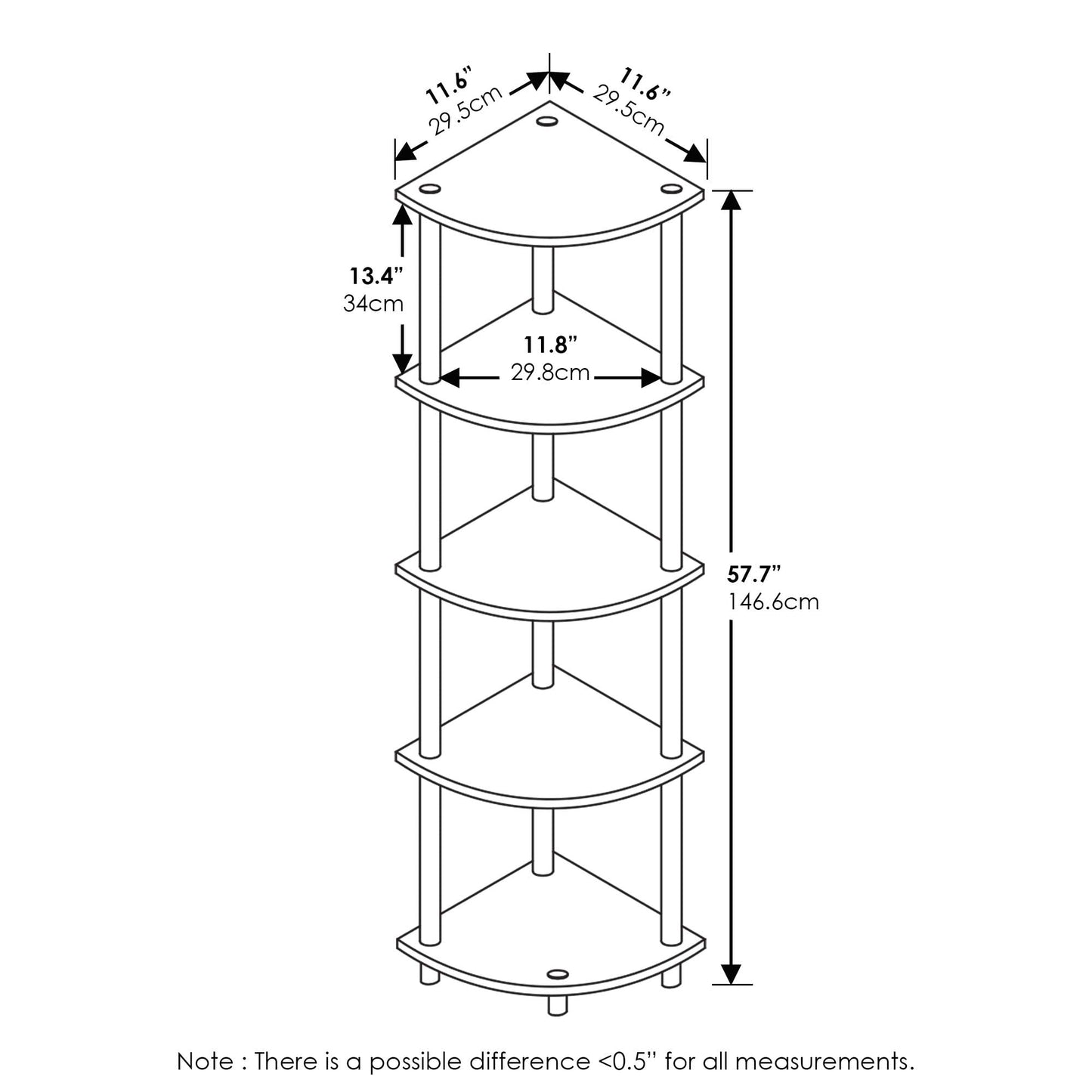 Furinno Turn-N-Tube 5 Tier Corner Display Rack Multipurpose Shelving Unit, 1-Pack, Espresso/Black