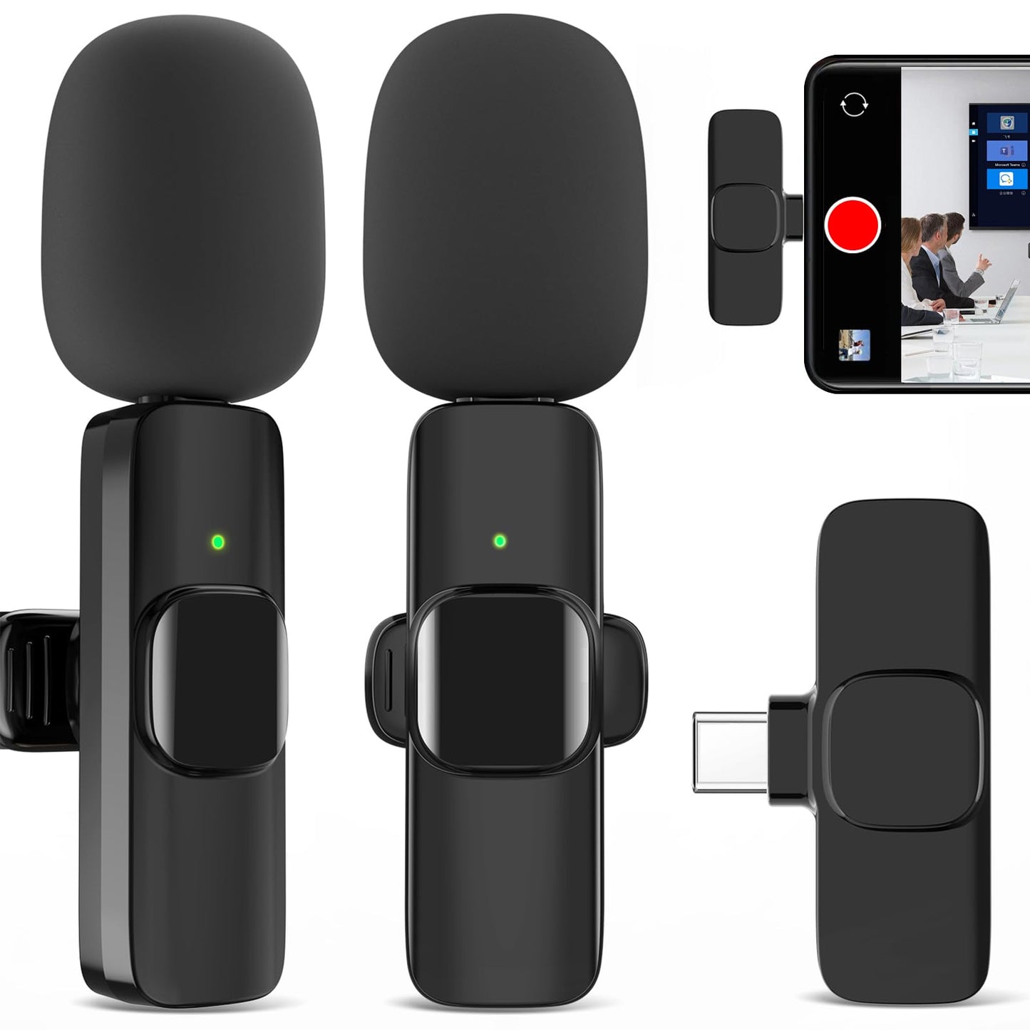 2 Pack Wireless Lavalier Microphone for iPhone, Professional Lapel Mics, Wireless Mic Plug-Play, Lapel Microphone for Video Recording Interview TikTok (USB C for Android iphone15/16)