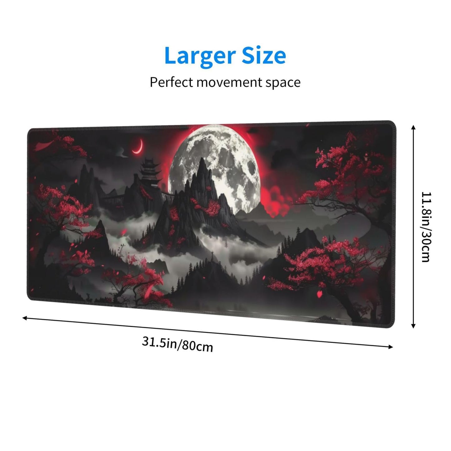 Japanese Mouse Pad, Large Japanese Desk Mat, XL Anime Gaming Keyboard Mat, Non-Slip Rubber Base, Big Extended Desk Protector for Home Office, 31.5”x11.8”
