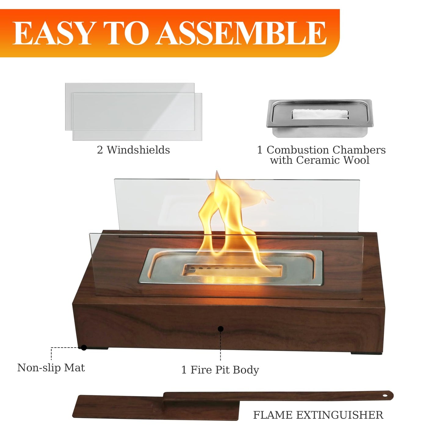2024 New Tabletop Fire Pit,Woodgrain Portable Table Top Firepit Outdoor Indoor Table top Fireplace Smores Maker for Family Dinner Party Patio Balcony Backyard Housewarming Table Decor