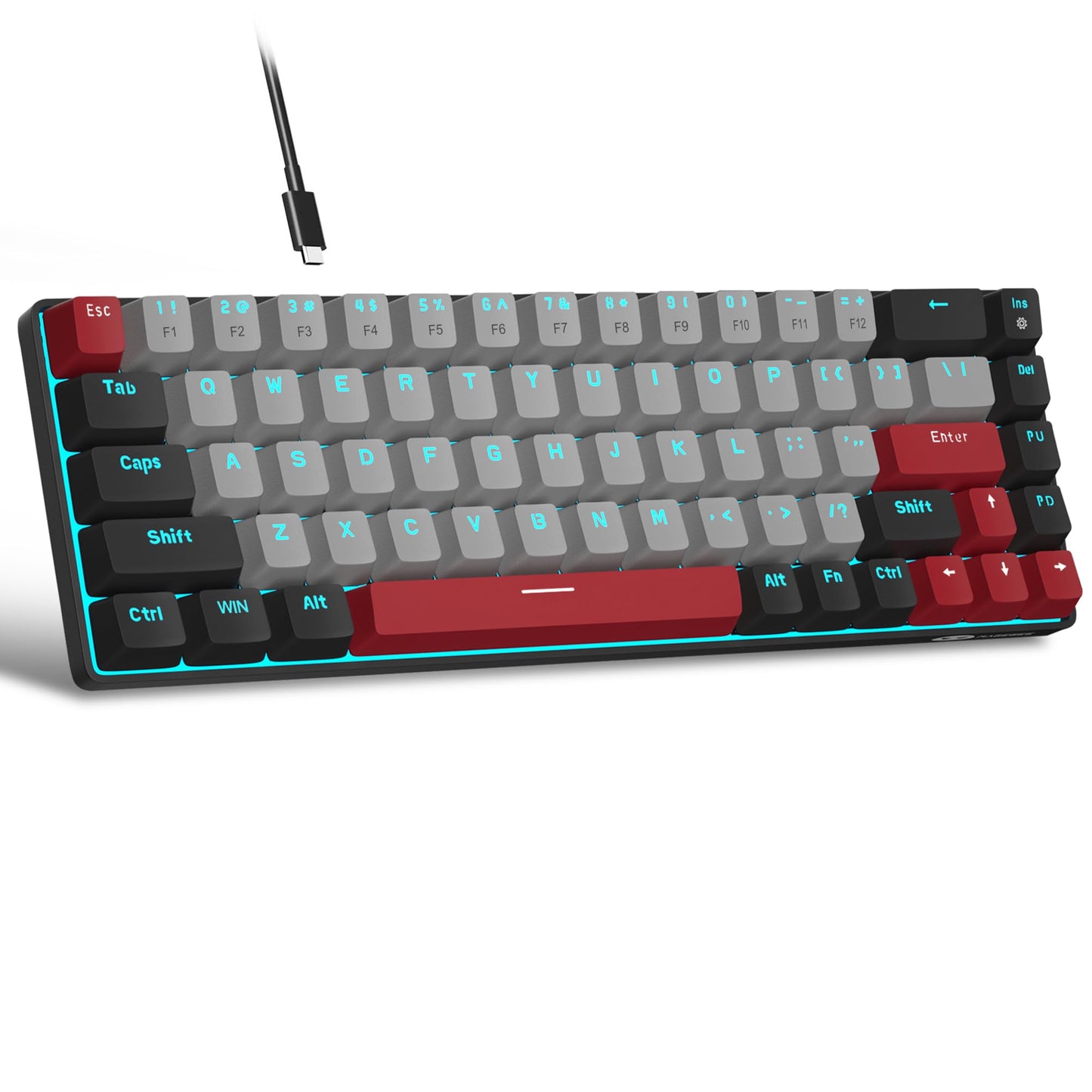 MageGee Portable 60% Mechanical Gaming Keyboard, MK-Box LED Backlit Compact 68 Keys Mini Wired Office Keyboard with Red Switch for Windows Laptop PC Mac - Black/Grey