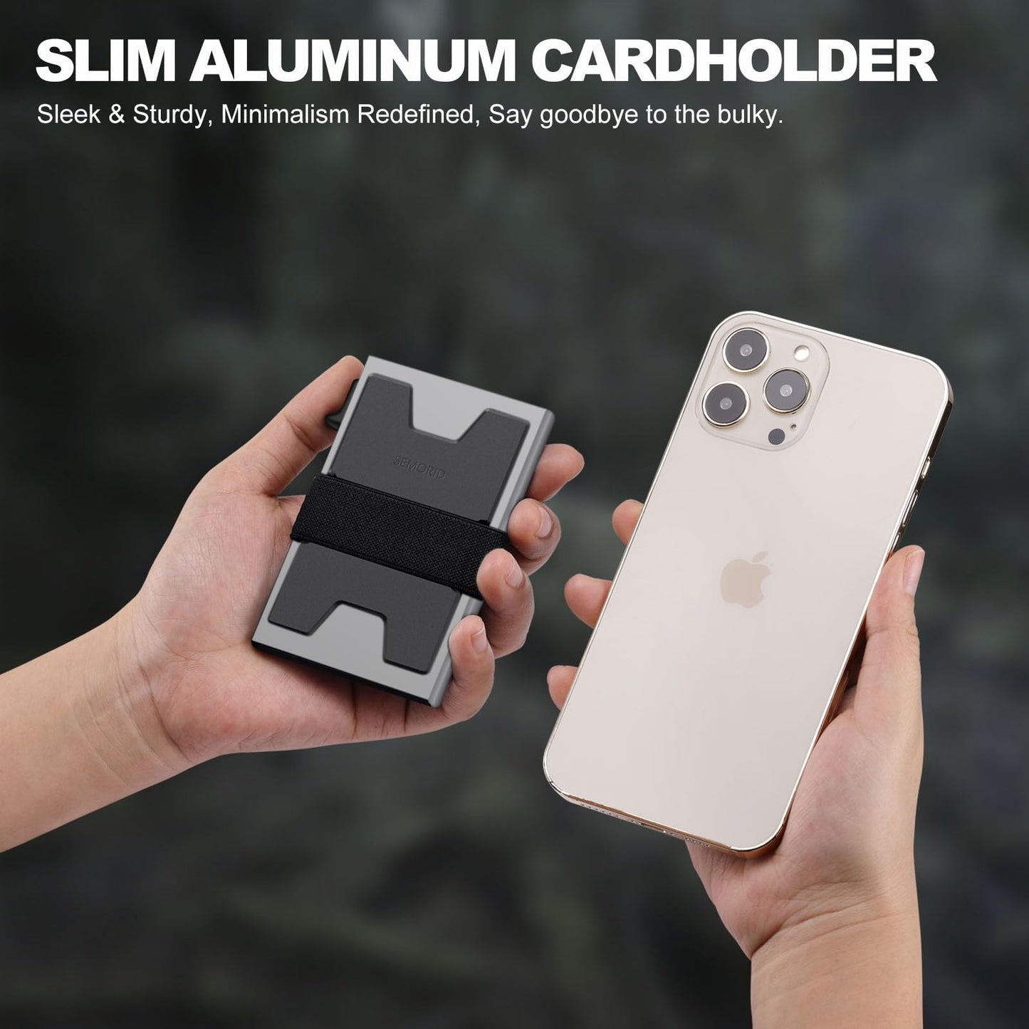 Slim Aluminum Card Holder Wallet for Men, Durable Expandable Backplate, RFID Blocking Minimalist Metal Pop Up Wallet, Holds 12+ Cards Plus Cash (Black)