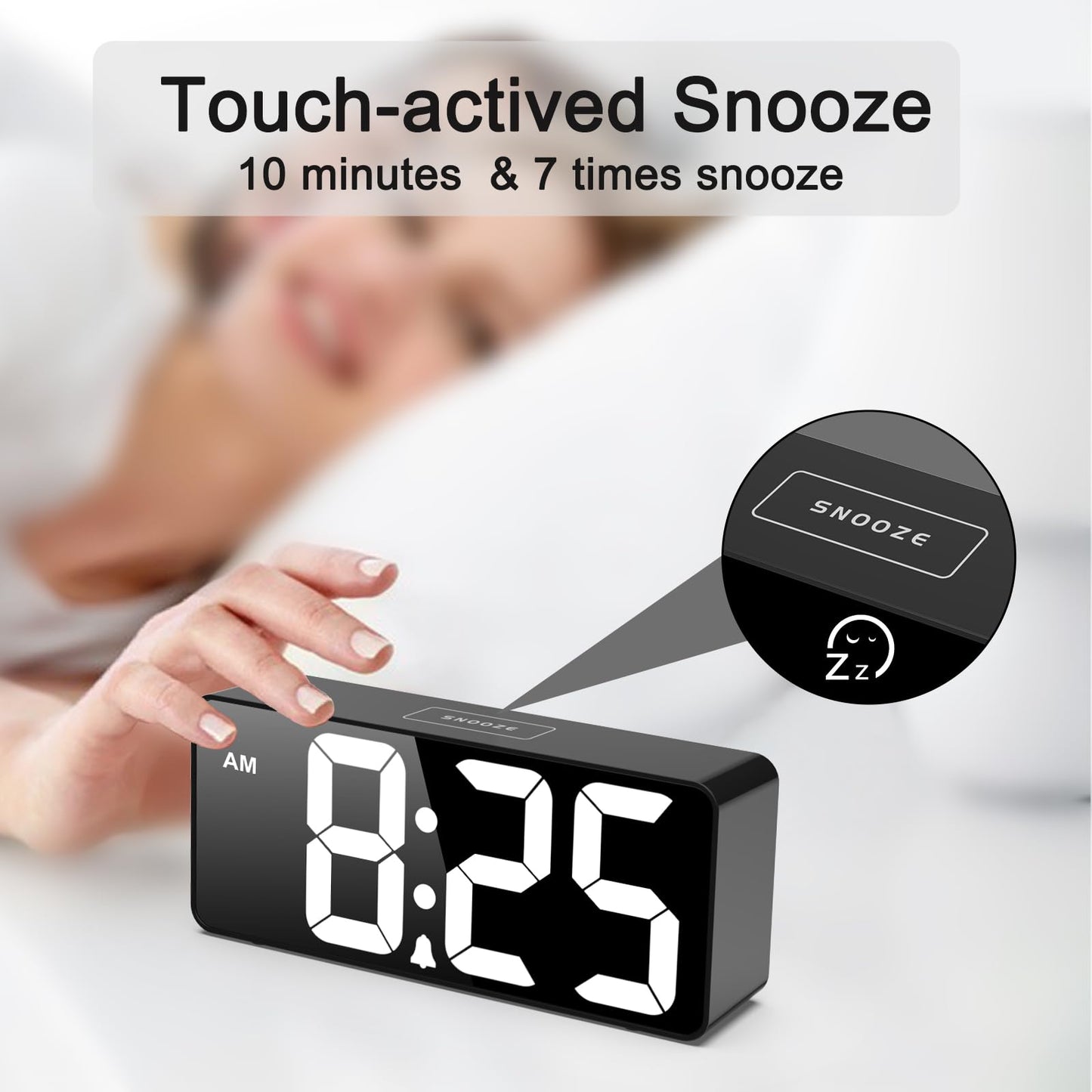 7.5 Inches Large Digital Alarm Clock for Seniors & Kids, 0-100% Dimmable Display, USB Charging Port, Adjustable Volume, Easy Operation, Snooze, Outlet Powered for Bedroom