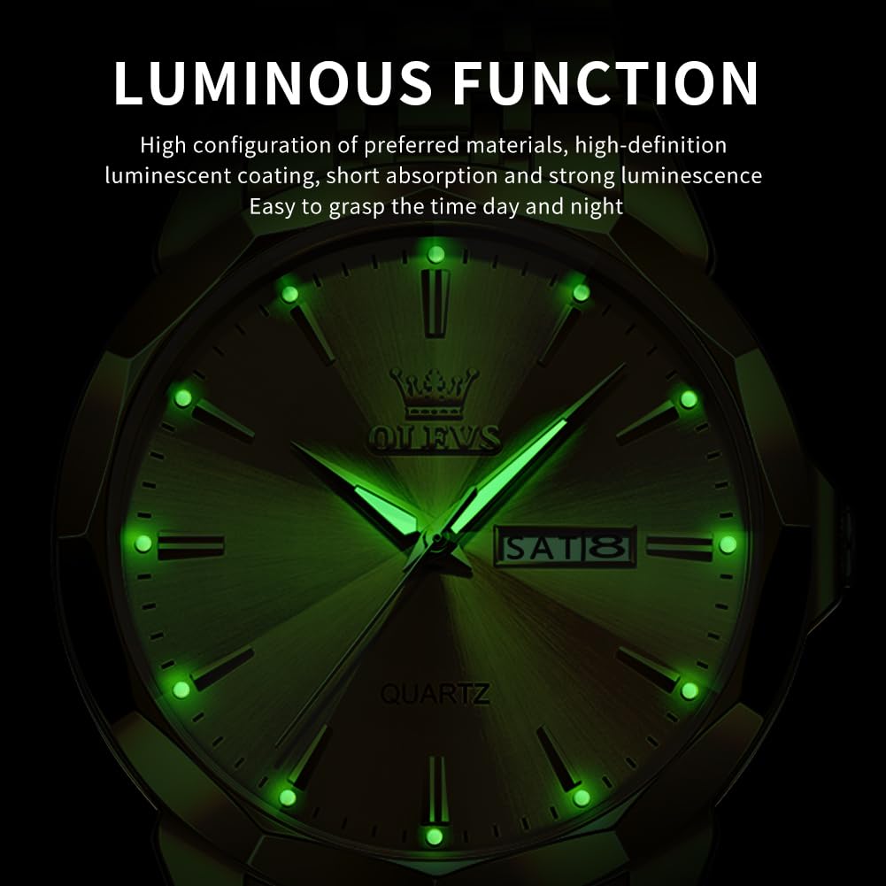 OLEVS Watch for Men Diamond Business Dress Analog Quartz Stainless Steel Waterproof Luminous Date Two Tone Luxury Casual Wrist Watch