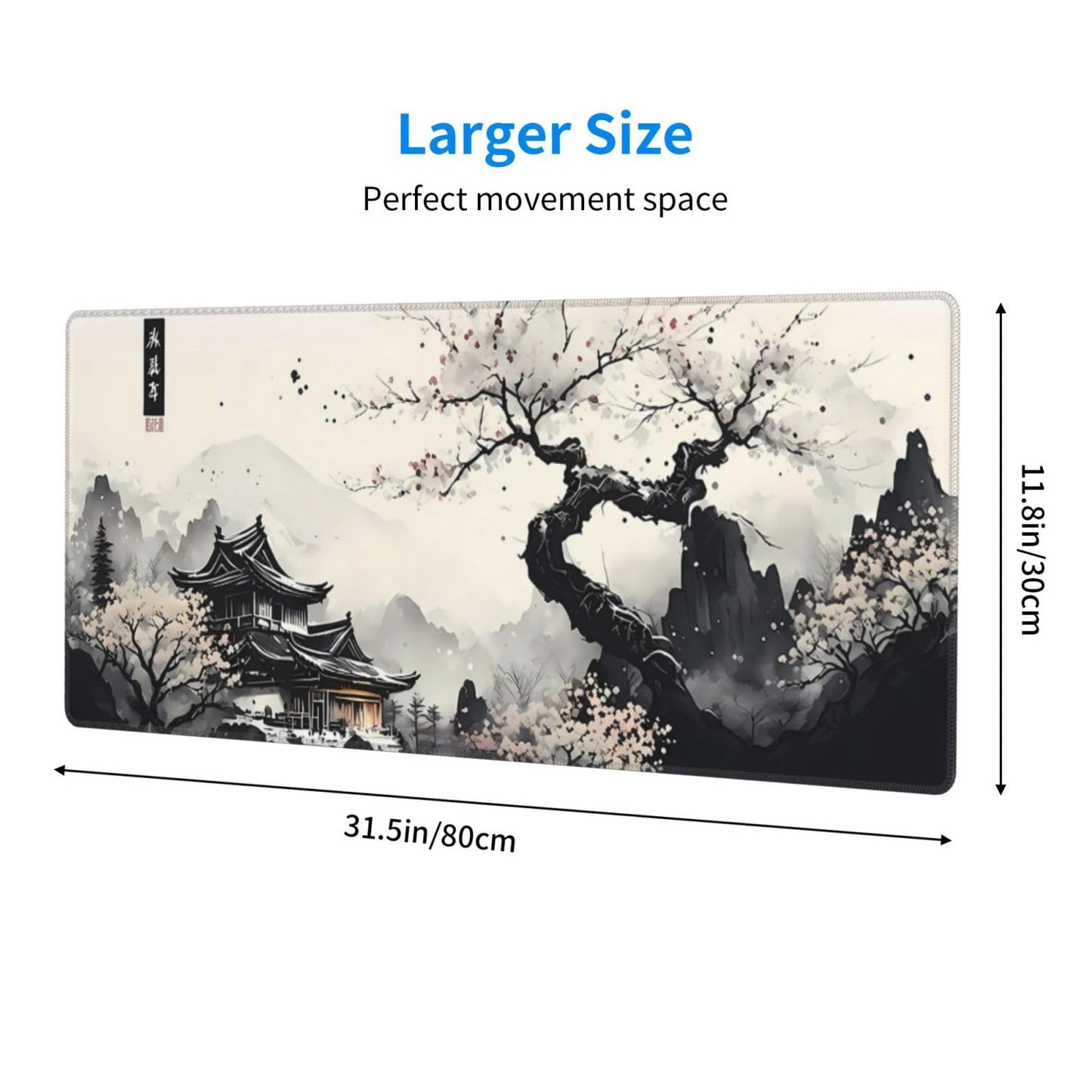 Japanese Mouse Pad, Large Japanese Desk Mat, XL Anime Gaming Keyboard Mat, Non-Slip Rubber Base, Big Extended Desk Protector for Home Office, 31.5”x11.8”