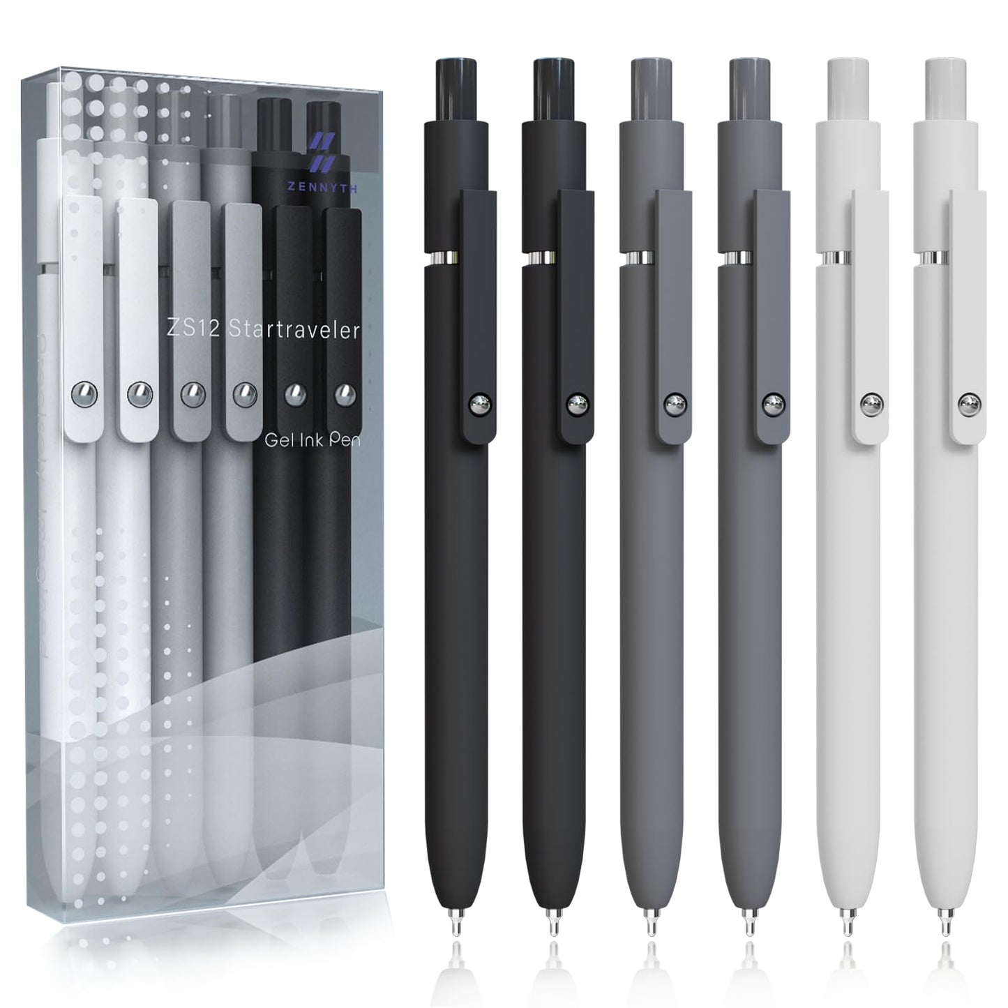 Gel Pens,6 Pcs 0.5mm Fine Point Black Ink Pens With Smooth Writing,Quick Dry Pens For Journaling,Nurse Aesthetic Pens,Office School Supplies for Men Women Student(Black Gray White)