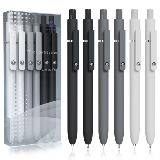 Gel Pens,6 Pcs 0.5mm Fine Point Black Ink Pens With Smooth Writing,Quick Dry Pens For Journaling,Nurse Aesthetic Pens,Office School Supplies for Men Women Student(Black Gray White)