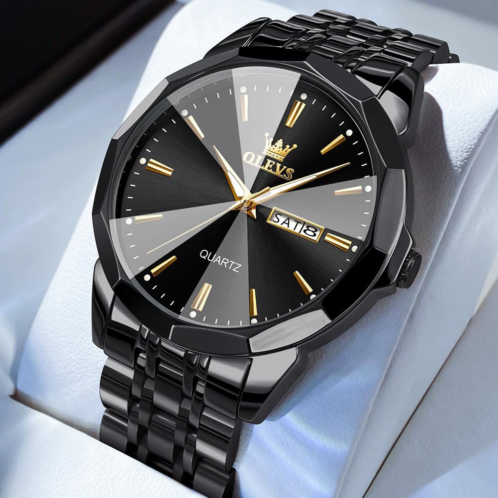 OLEVS Watch for Men Diamond Business Dress Analog Quartz Stainless Steel Waterproof Luminous Date Two Tone Luxury Casual Wrist Watch