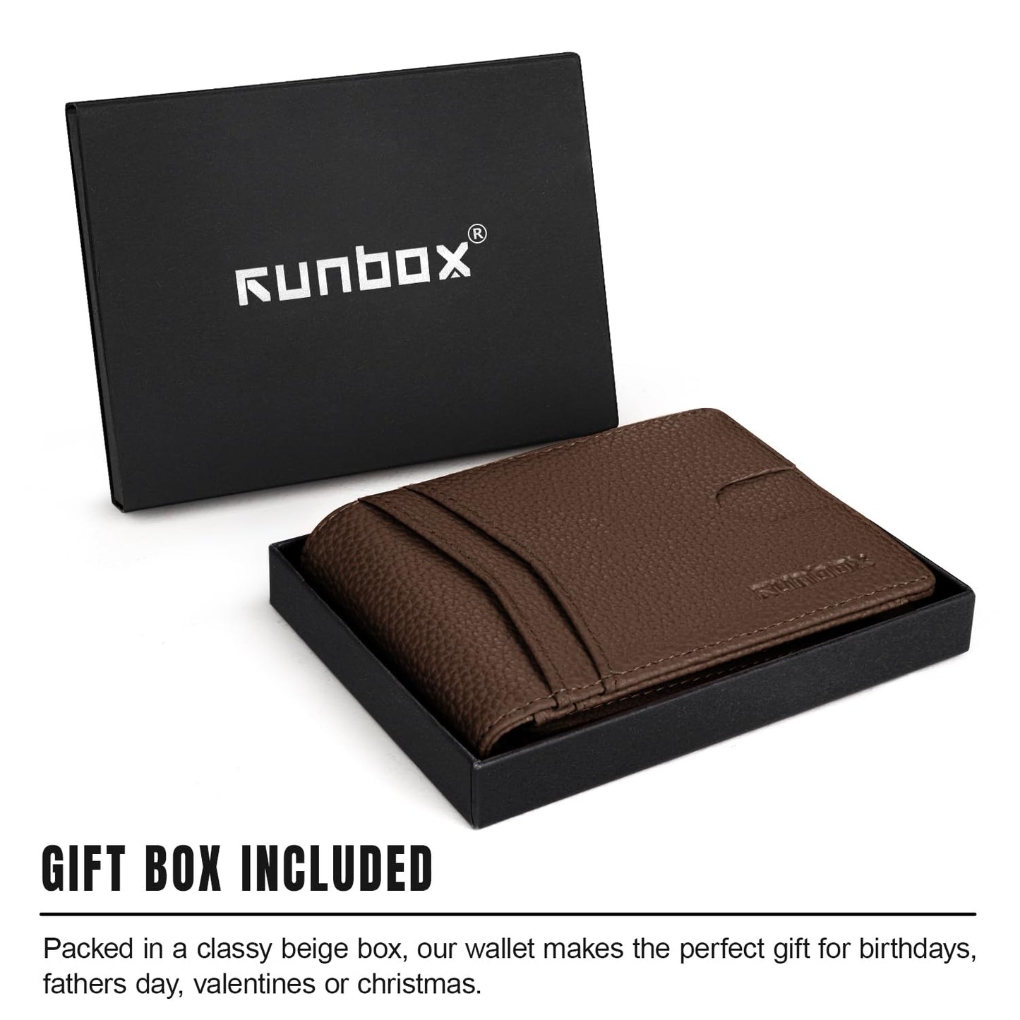 RUNBOX Wallet for Men Slim Rfid Leather 2 ID Window With Gift Box