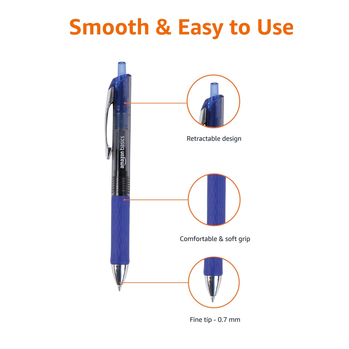 Amazon Basics Gel Pens Fine Point Smooth Writing Pens, Retractable, Black, 0.7mm, 12 Pack