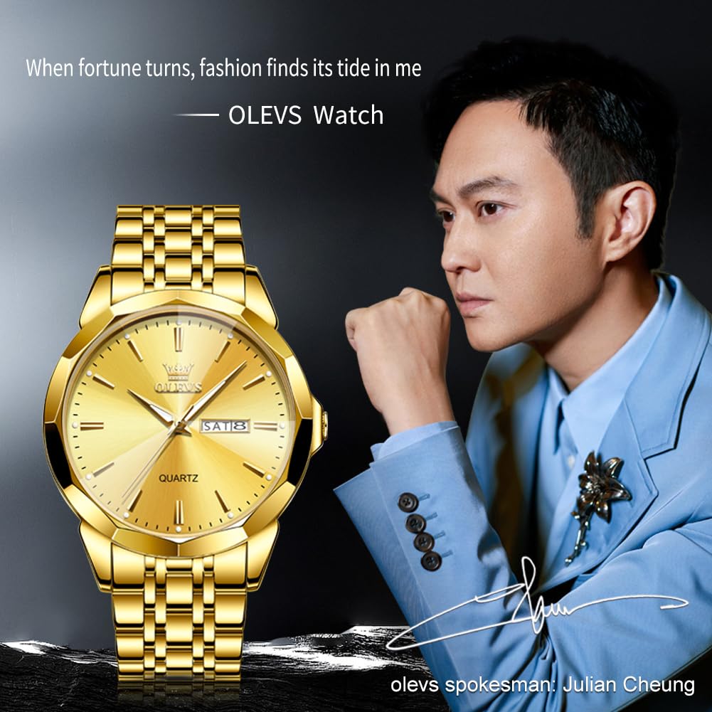 OLEVS Watch for Men Diamond Business Dress Analog Quartz Stainless Steel Waterproof Luminous Date Two Tone Luxury Casual Wrist Watch