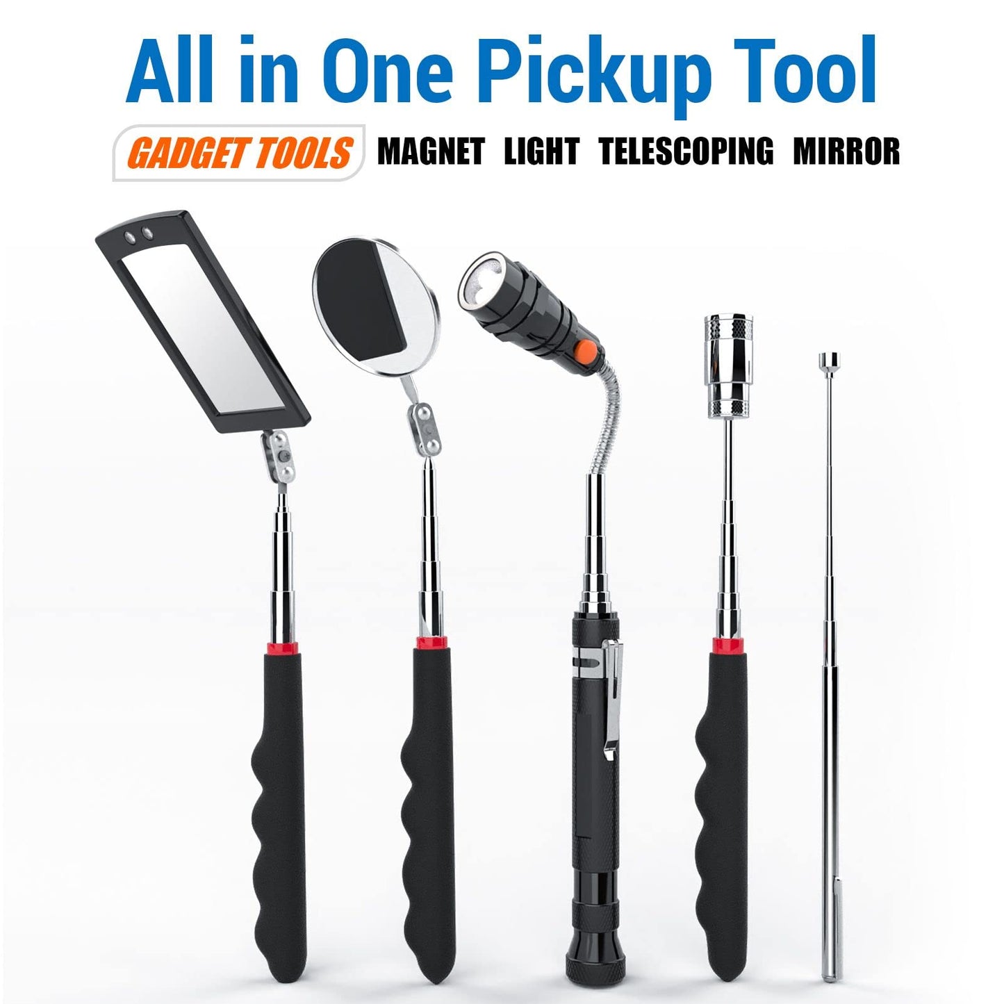 VIBELITE Extendable Magnetic Flashlight with Telescoping Magnet Pickup Tool-Cool Gadgets Gifts Idea & Gifts for Men,Husband,Dad,Father,Mechanic,Tech,Handyman,Him Women, Silve