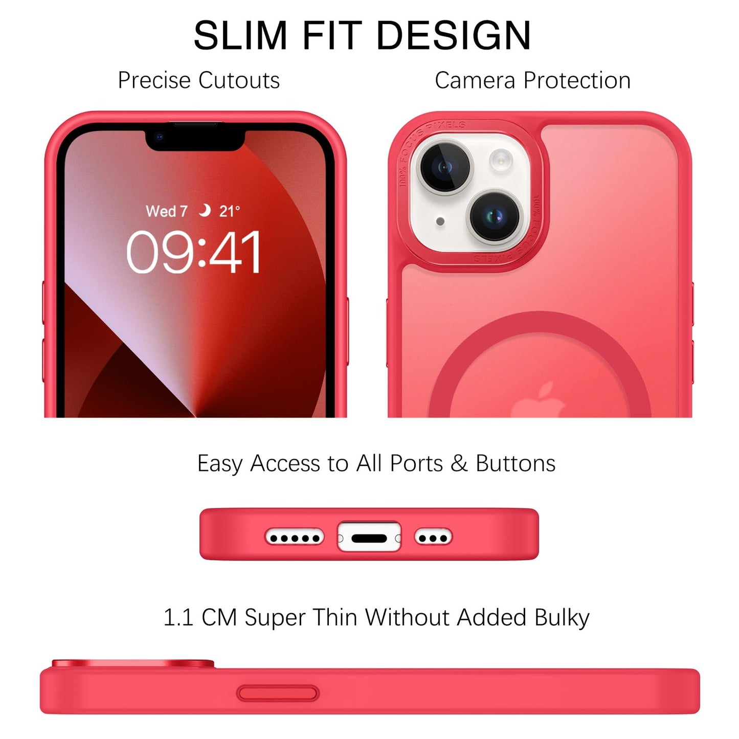 BENTOBEN Magnetic for iPhone 13 Case & iPhone 14 Case [Compatible with Magsafe] Translucent Matte Phone Case iPhone 13/14 Slim Fit Shockproof Women Men Protective Cover for iPhone 13/14 6.1", Hot Pink