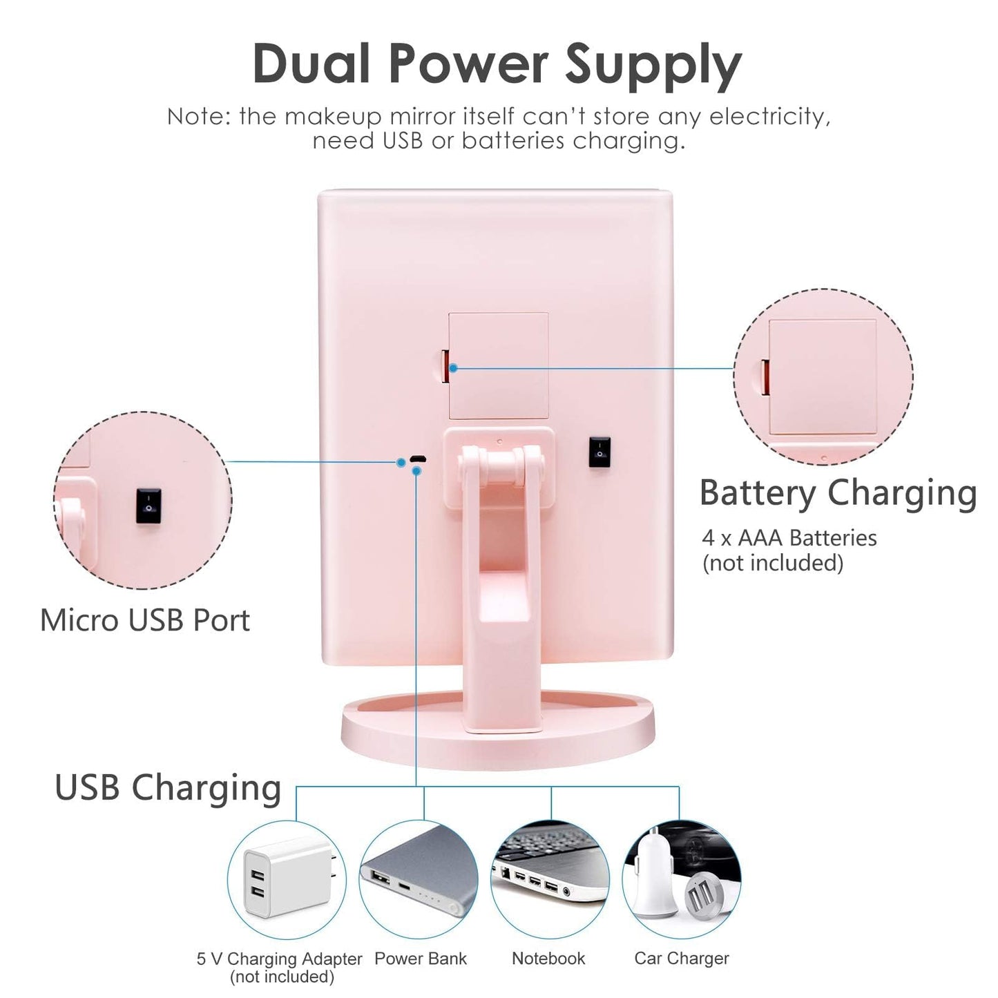 WEILY Makeup Mirror with 21 LED Lights,Two Power Supply Modes, Adjustable Touch Screen and 1x/2x/3x Magnification Tri-Fold Vanity Mirror,Chargeable Travel Cosmetic Mirror for Desktop(White)