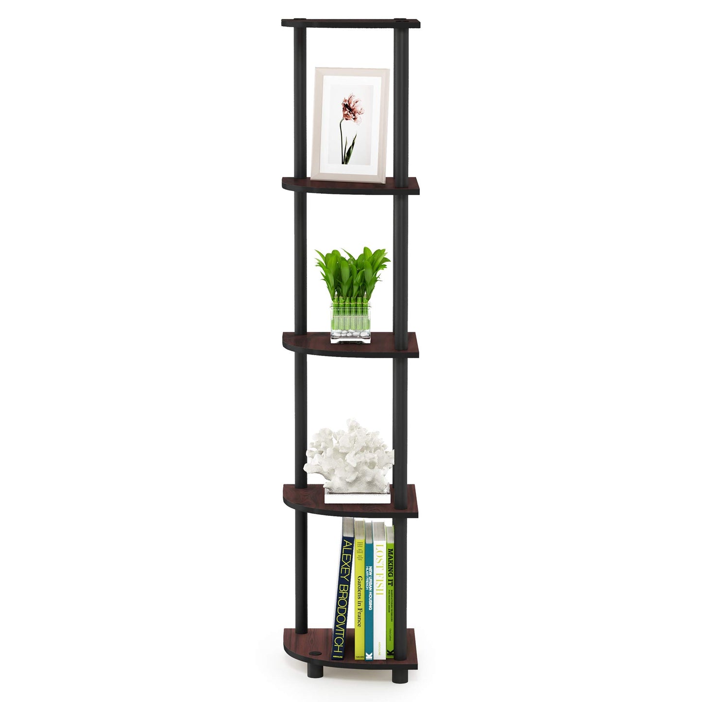 Furinno Turn-N-Tube 5 Tier Corner Display Rack Multipurpose Shelving Unit, 1-Pack, Espresso/Black