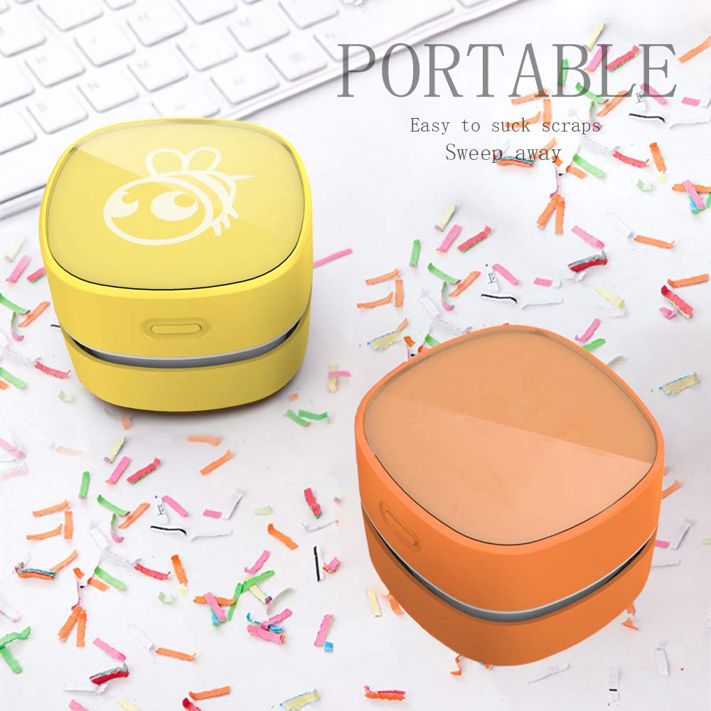 ODISTAR Desktop Vacuum Cleaner, Mini Table dust Sweeper Energy Saving,High Endurance up to 90 mins,Cordless&360º Rotatable Design for Keyboard/Home/School/Office(White AA Battery)