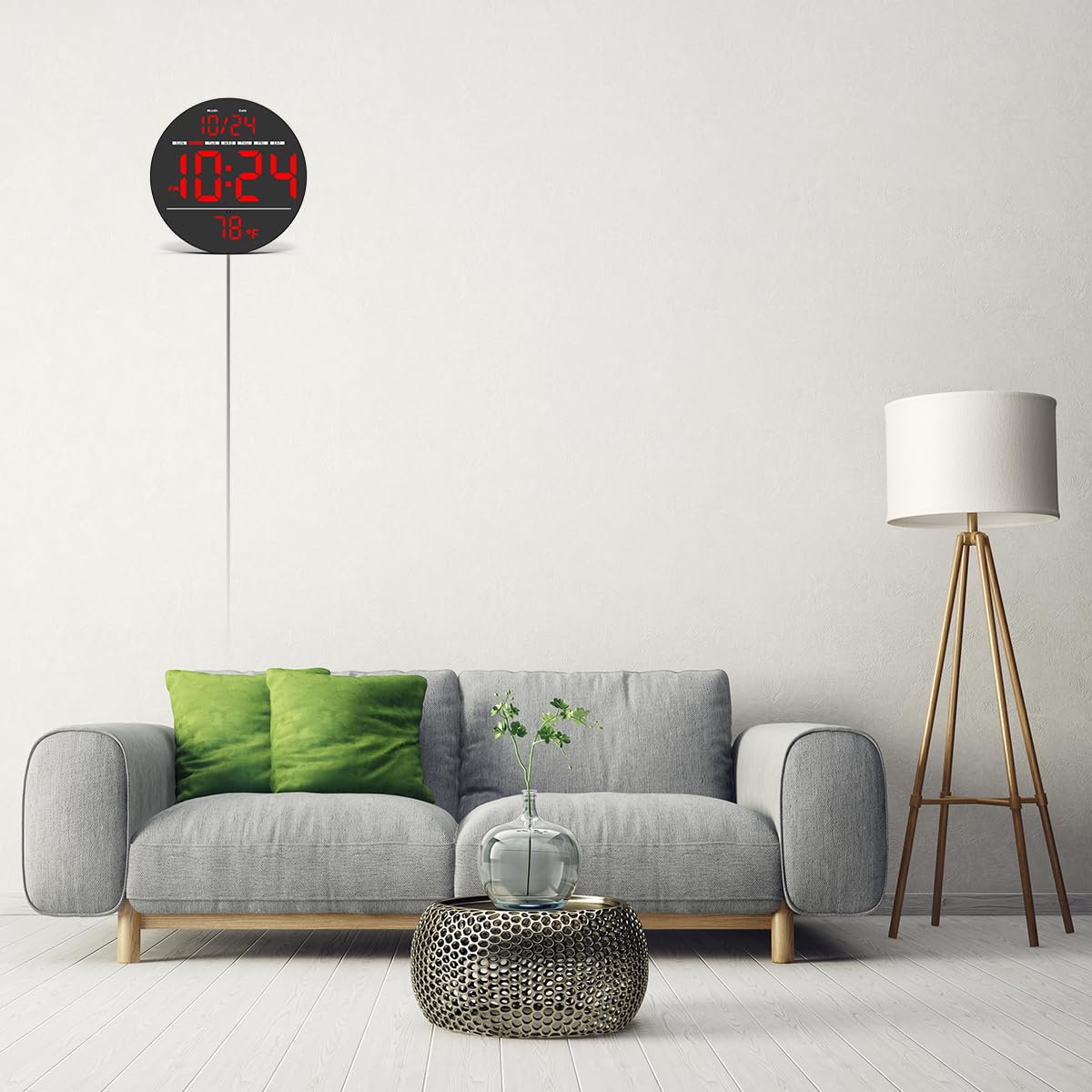 Digital Wall Clock with Large LED Display, Auto-Brightness, Temperature, Low-Reflectivity, Small Silent Non-Ticking Modern Electric Wall Clock for Bedroom, Living Room, Office, Classroom, Farmhouse