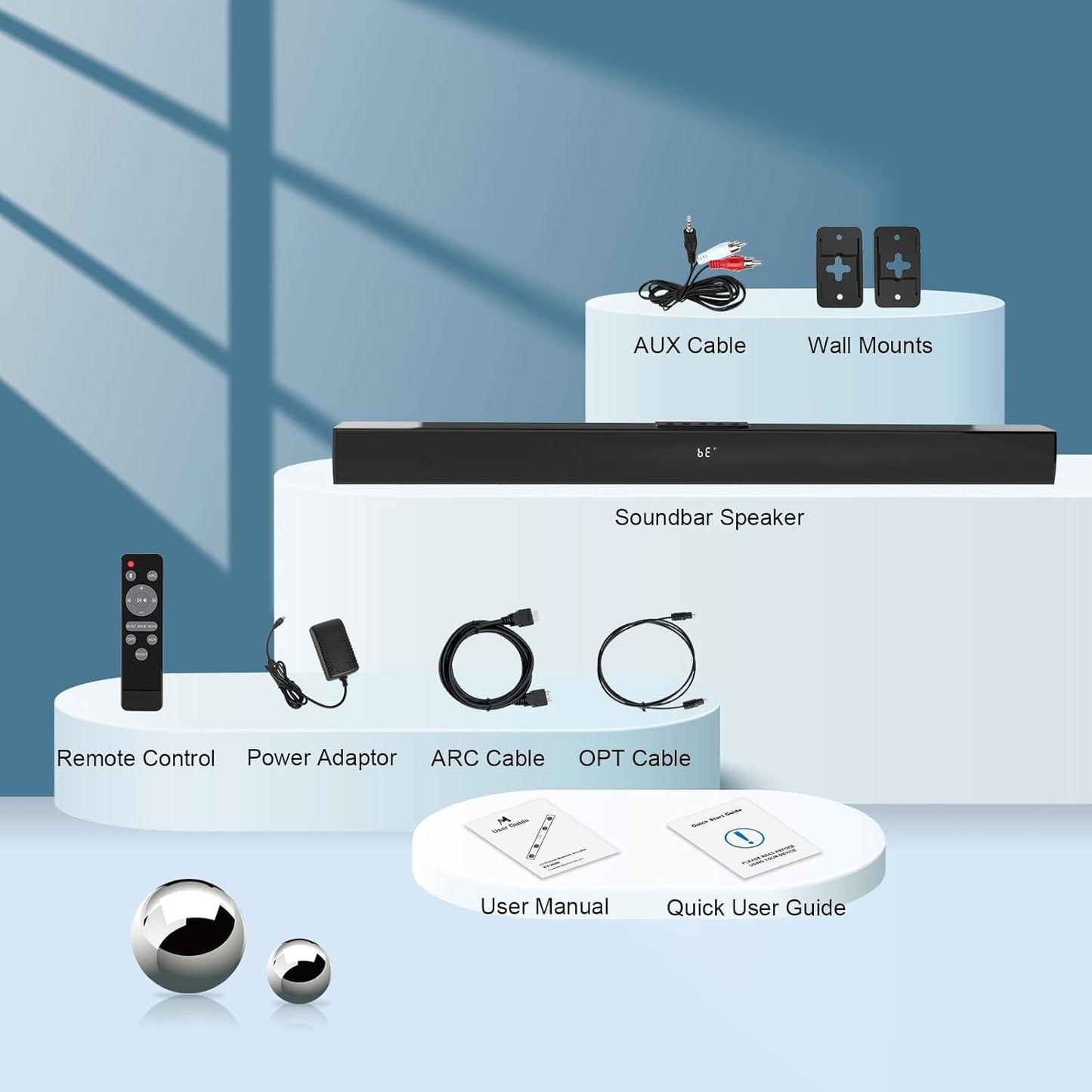 Sound Bar, Soundbar for TV 60W Powerful HD HiFi Stereo Sound Soundbars Bluetooh 5.0 Wireless Control with ARC AUX Opt (26.7IN)