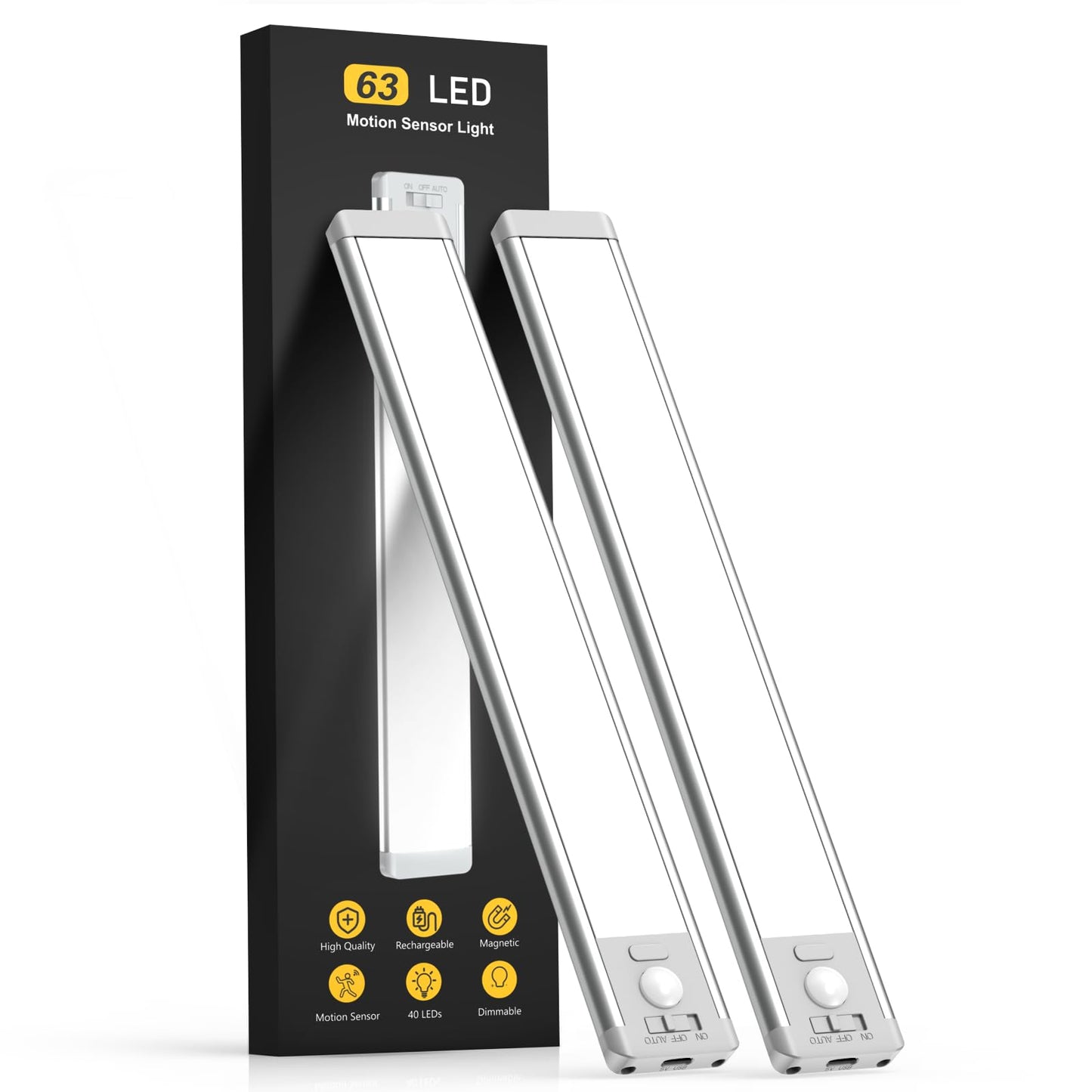 Under Cabinet Lights,40 LED Rechargeable Battery Operated Motion Sensor Light Indoor, 2 Pack Magnetic Dimmable Closet Lights, Wireless Under Counter Lights for Kitchen, Stairs