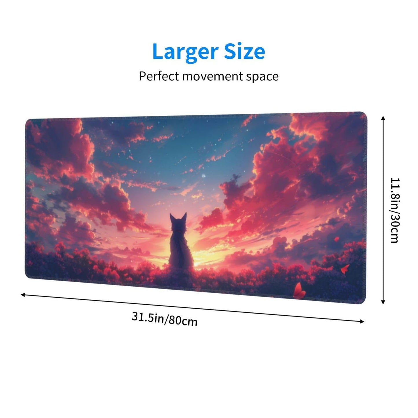 Japanese Mouse Pad, Large Japanese Desk Mat, XL Anime Gaming Keyboard Mat, Non-Slip Rubber Base, Big Extended Desk Protector for Home Office, 31.5”x11.8”