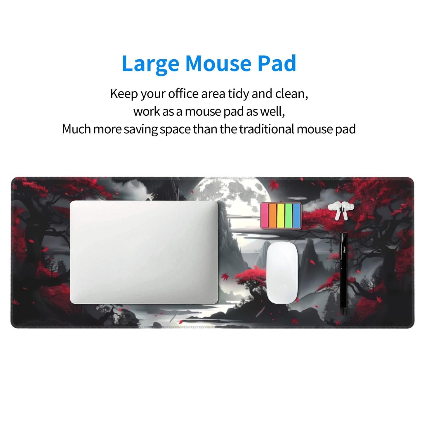 Japanese Mouse Pad, Large Japanese Desk Mat, XL Anime Gaming Keyboard Mat, Non-Slip Rubber Base, Big Extended Desk Protector for Home Office, 31.5”x11.8”