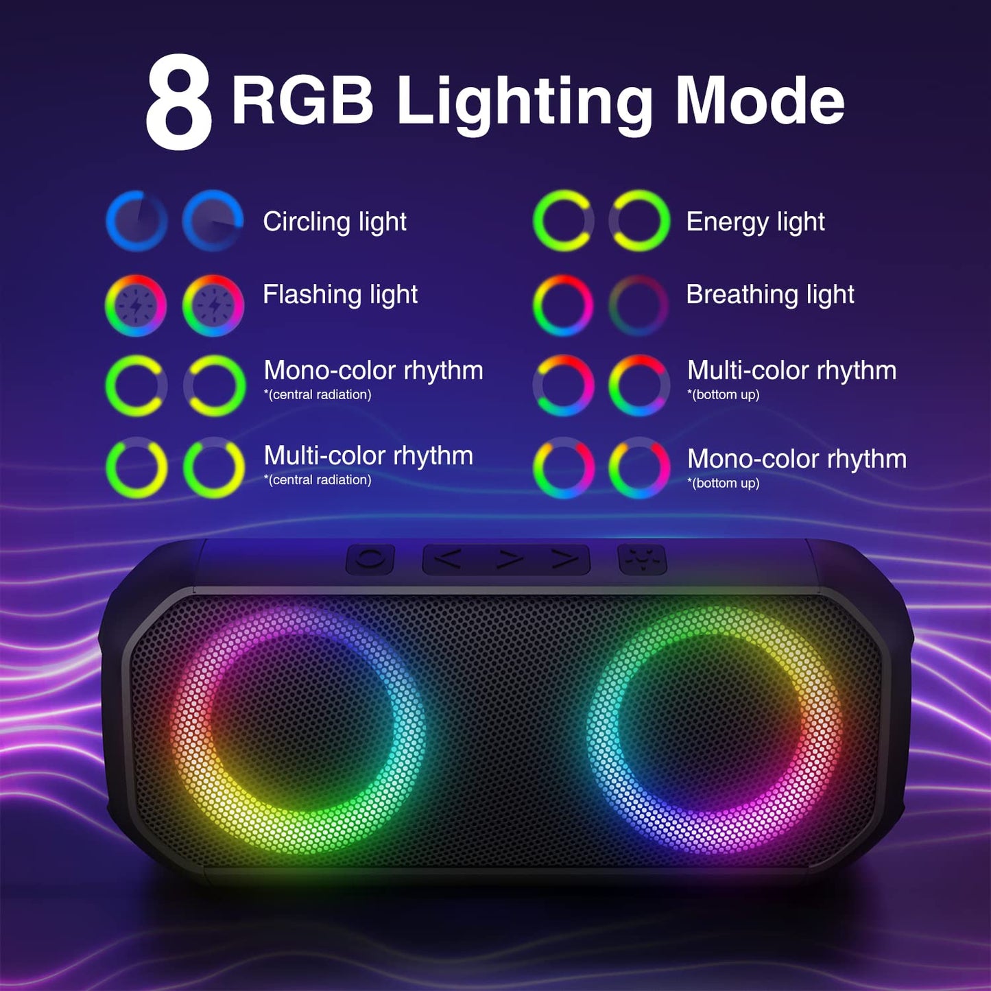 Bluetooth Speakers, [Blod Bass & Dynamic Lights] Portable Wireless Speaker with 20W Powerful Sound, 24Hrs Playtime, Build-in MIC, IP66 Waterproof/Dustproof Blue Tooth Speaker