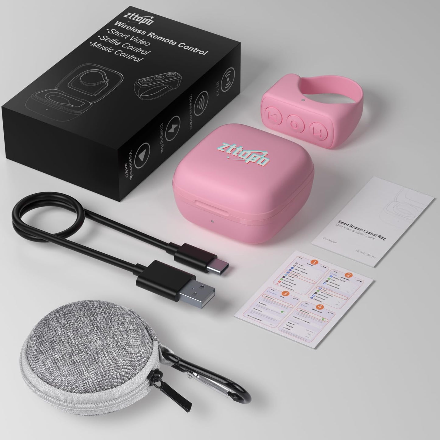 TikTok Scrolling Ring, TIK Tok Bluetooth Remote Control, Kindle APP Page Turner with Carrying Case, Camera Photo Clicker for iPhone, iPad, iOS, Android-Black…