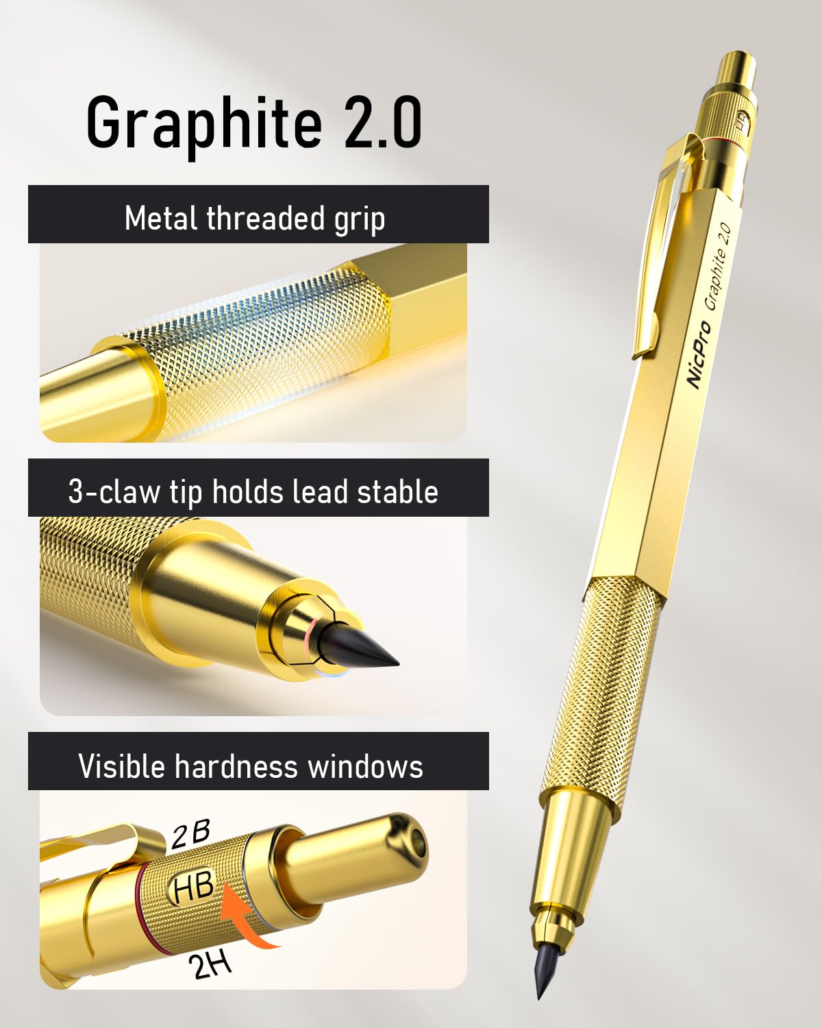 Nicpro 35PCS Art Mechanical Pencil Set, 3 PCS Metal Drafting Pencil 0.5 mm & 0.7 mm & 0.9 mm & 3 PCS 2mm Lead Holder (6B 4B 2B HB 2H 4H Colors) For Sketching Drawing With 20 Tube Lead Refills Case