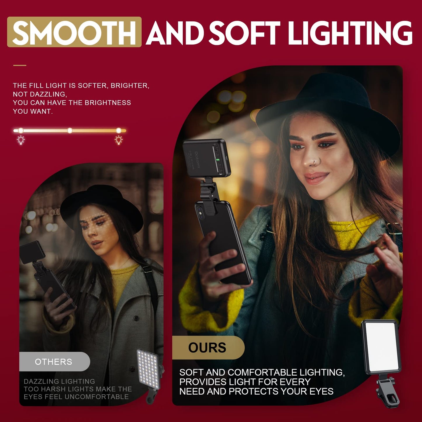 Rechargeable Soft Selfie Light for Phone, Camera, Laptop, 4-14H Battery Portable LED Light for Pictures, Phone Light Clip for Selfie, Vlog, TikTok, Makeup, Video Conference Black
