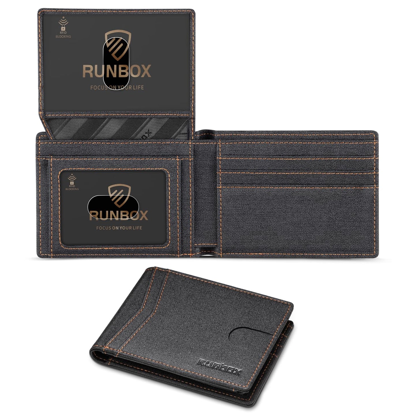 RUNBOX Wallet for Men Slim Rfid Leather 2 ID Window With Gift Box