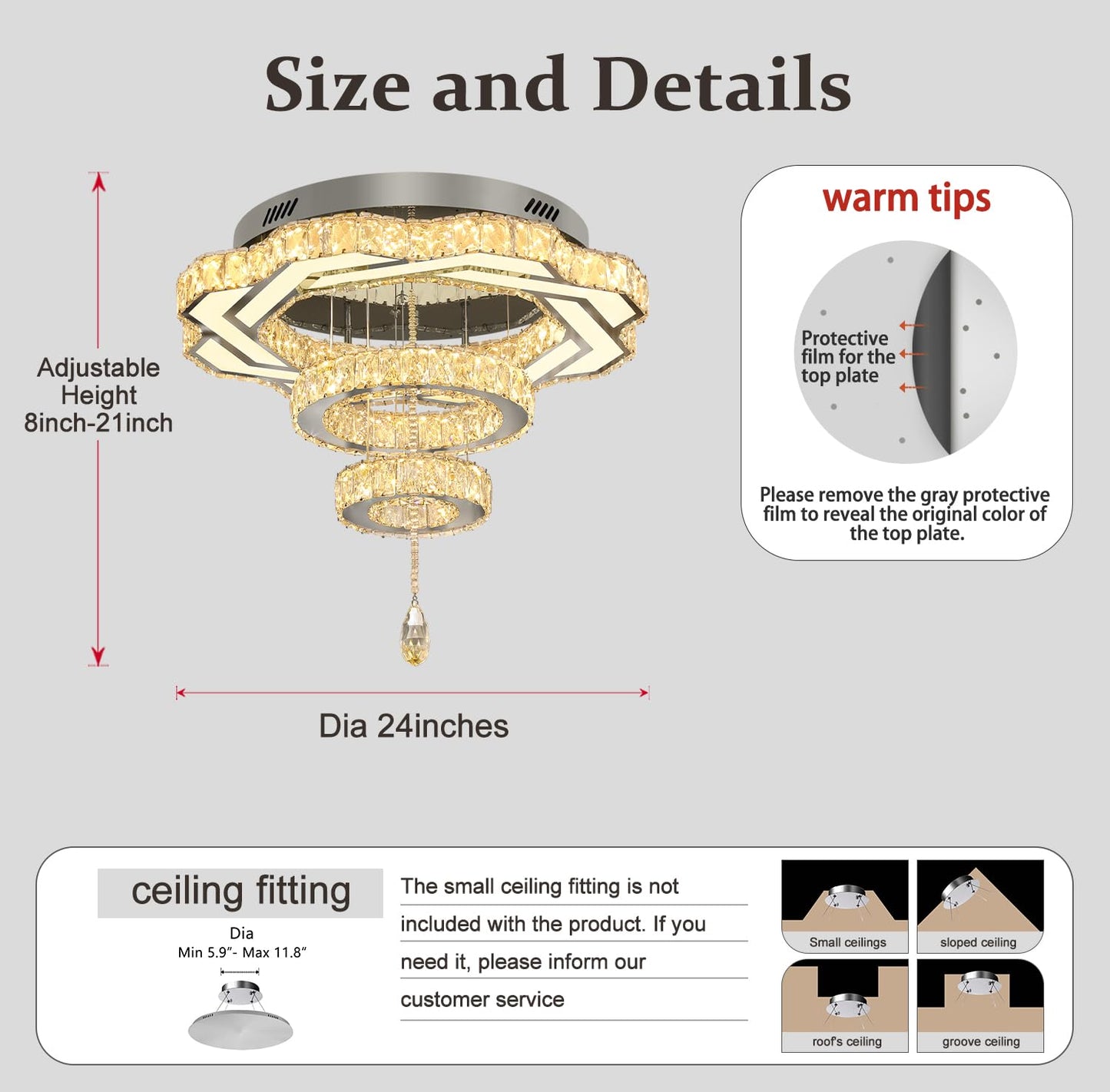 Flashing God Crystal Chandeliers Dia 32" Silver Elegant Chandelier Flush Mount Ceiling Light for Bedroom Living Room Dining Room Hallway Dimmable 3 Rings LED Celing Lighting Fixtures