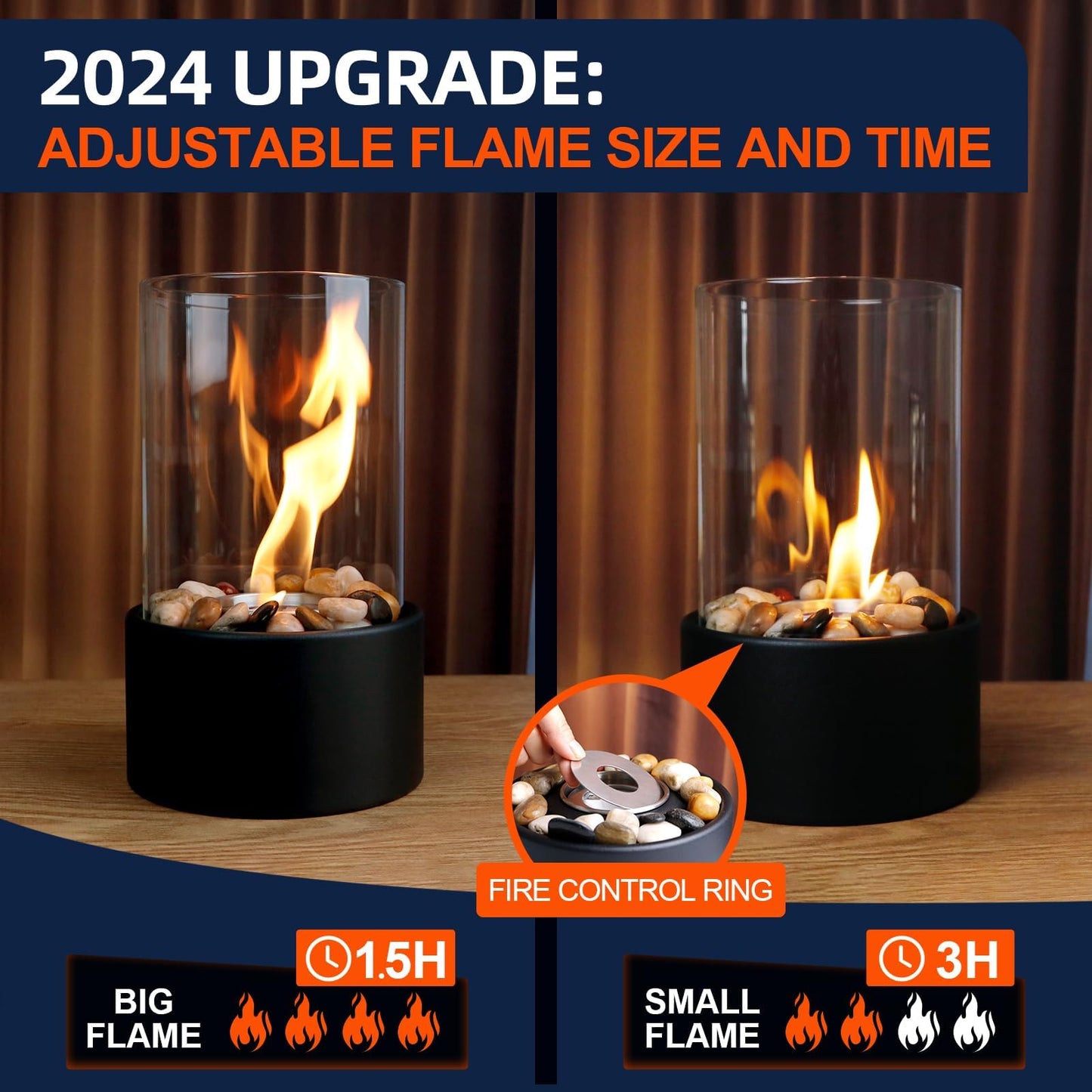 2024 New Tabletop Fire Pit,Woodgrain Portable Table Top Firepit Outdoor Indoor Table top Fireplace Smores Maker for Family Dinner Party Patio Balcony Backyard Housewarming Table Decor