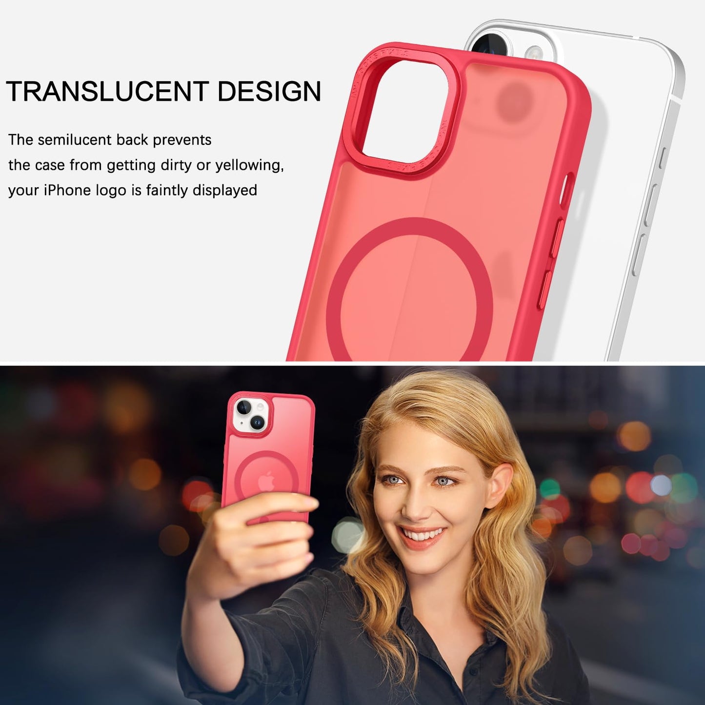 BENTOBEN Magnetic for iPhone 13 Case & iPhone 14 Case [Compatible with Magsafe] Translucent Matte Phone Case iPhone 13/14 Slim Fit Shockproof Women Men Protective Cover for iPhone 13/14 6.1", Hot Pink