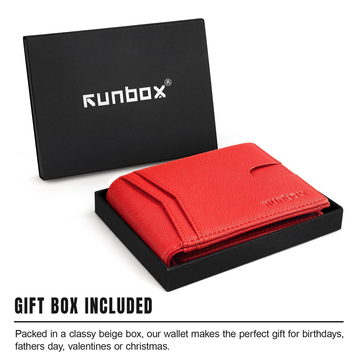 RUNBOX Wallet for Men Slim Rfid Leather 2 ID Window With Gift Box