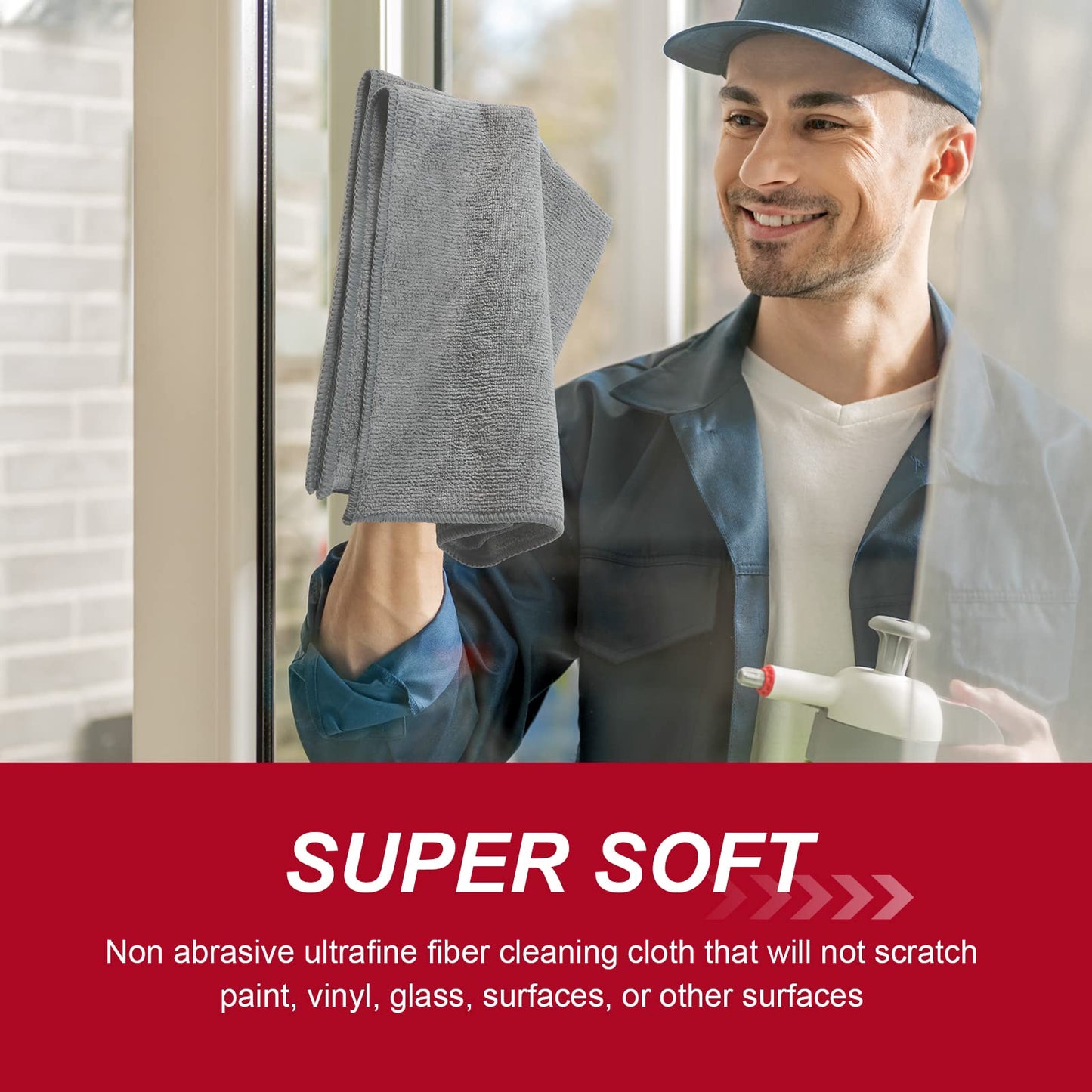 Oudain 200Pcs 16x16 Inch Microfiber Cleaning Cloth Towels for Car, Highly Absorbent Cleaning Rag Washable Reusable Multi-Purpose Wiper Cloths for Wash Car Home Pet Drying Dusting (Gray)