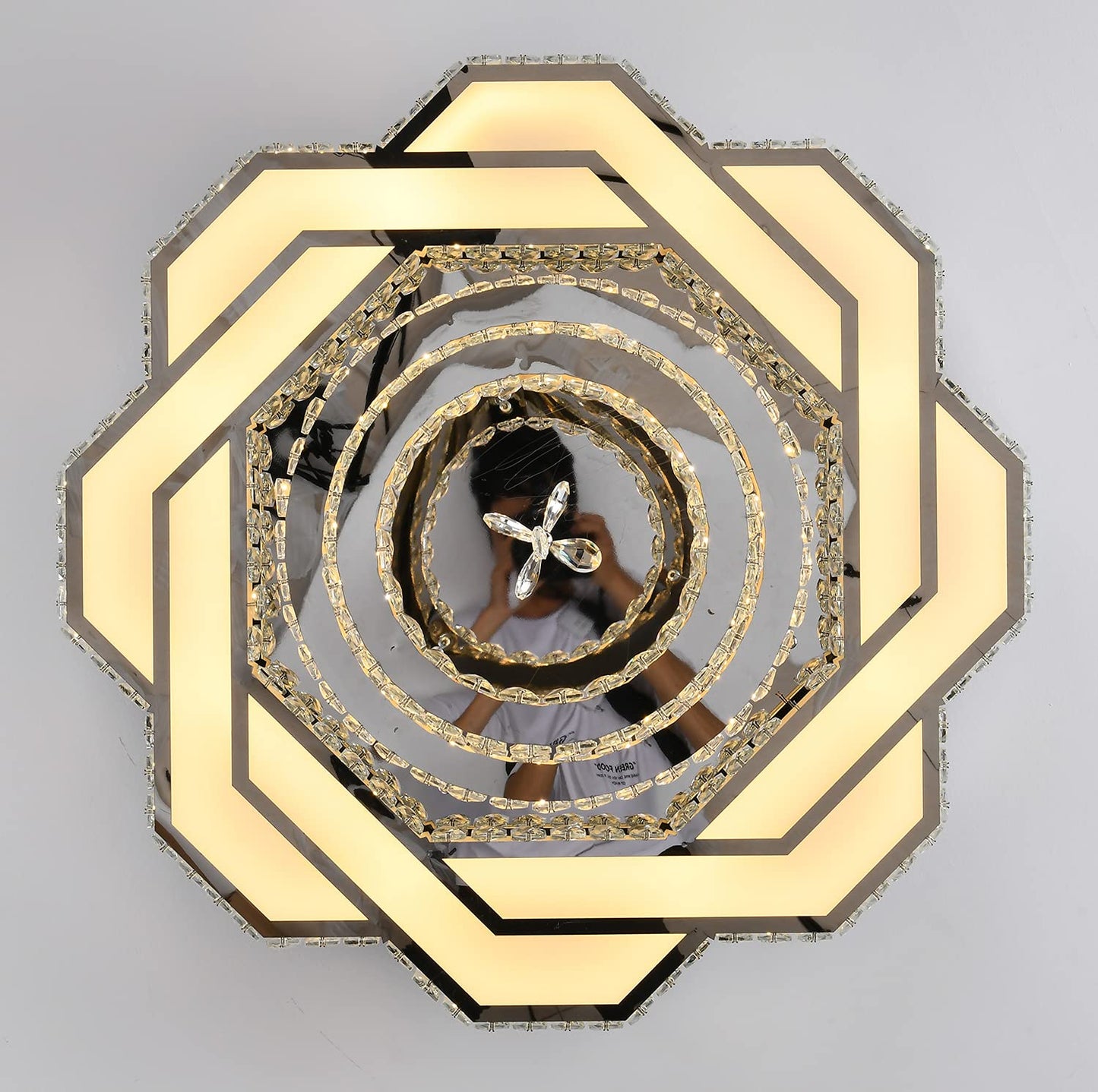 Flashing God Crystal Chandeliers Dia 32" Silver Elegant Chandelier Flush Mount Ceiling Light for Bedroom Living Room Dining Room Hallway Dimmable 3 Rings LED Celing Lighting Fixtures