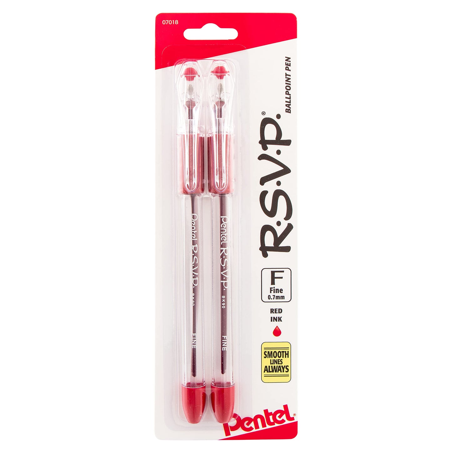 Pentel RSVP Ballpoint Pen, Fine Line, (0.7mm), Black Ink, Pack of 2 (BK90BP2A)