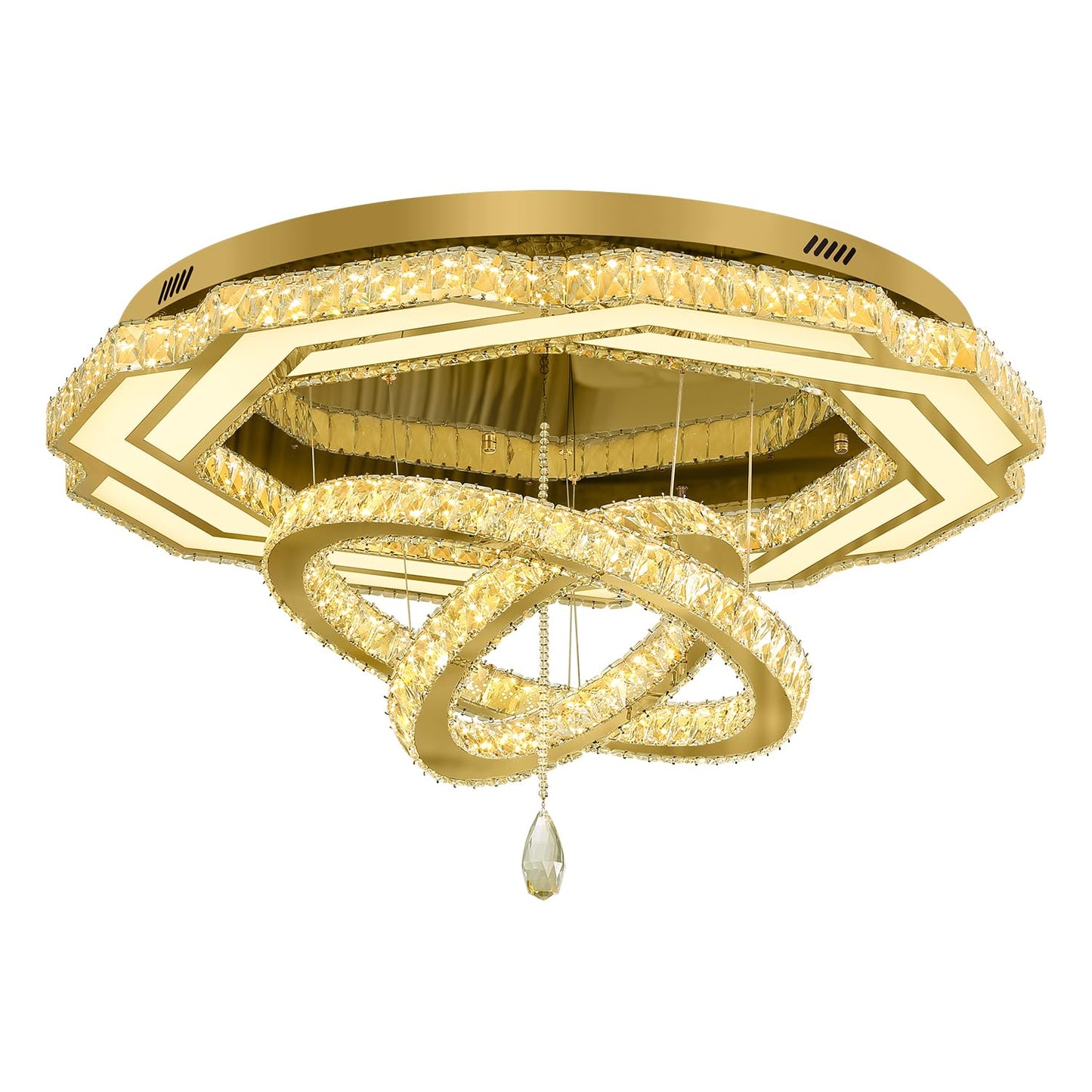 Flashing God Crystal Chandeliers Dia 32" Silver Elegant Chandelier Flush Mount Ceiling Light for Bedroom Living Room Dining Room Hallway Dimmable 3 Rings LED Celing Lighting Fixtures