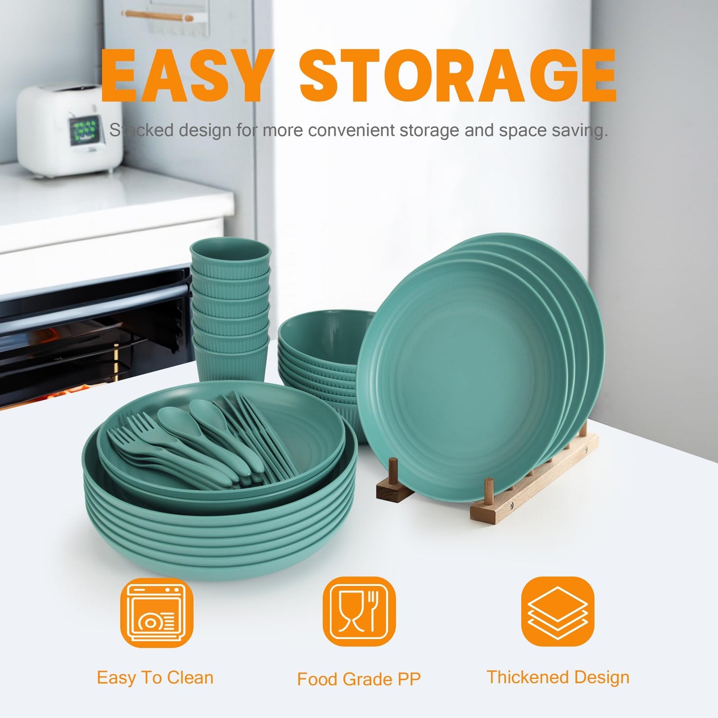 42 Pieces Wheat Straw Dinnerware Set - OAMCEG Plastic Dinner Set for 6, Kitchen Plates and Bowls Set, College Dorm Microwave Dishes, Unbreakable Plastic Outdoor Camping Dishes, Black