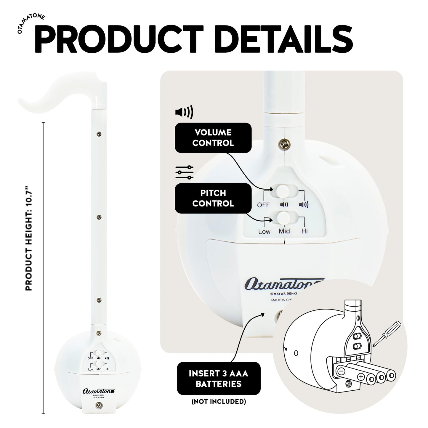Otamatone Japanese Electronic Musical Instrument Portable Music Synthesizer from Japan by Maywa Denki Studio Award Winning, Educational Fun Gift for Children, Teens & Adults - Black